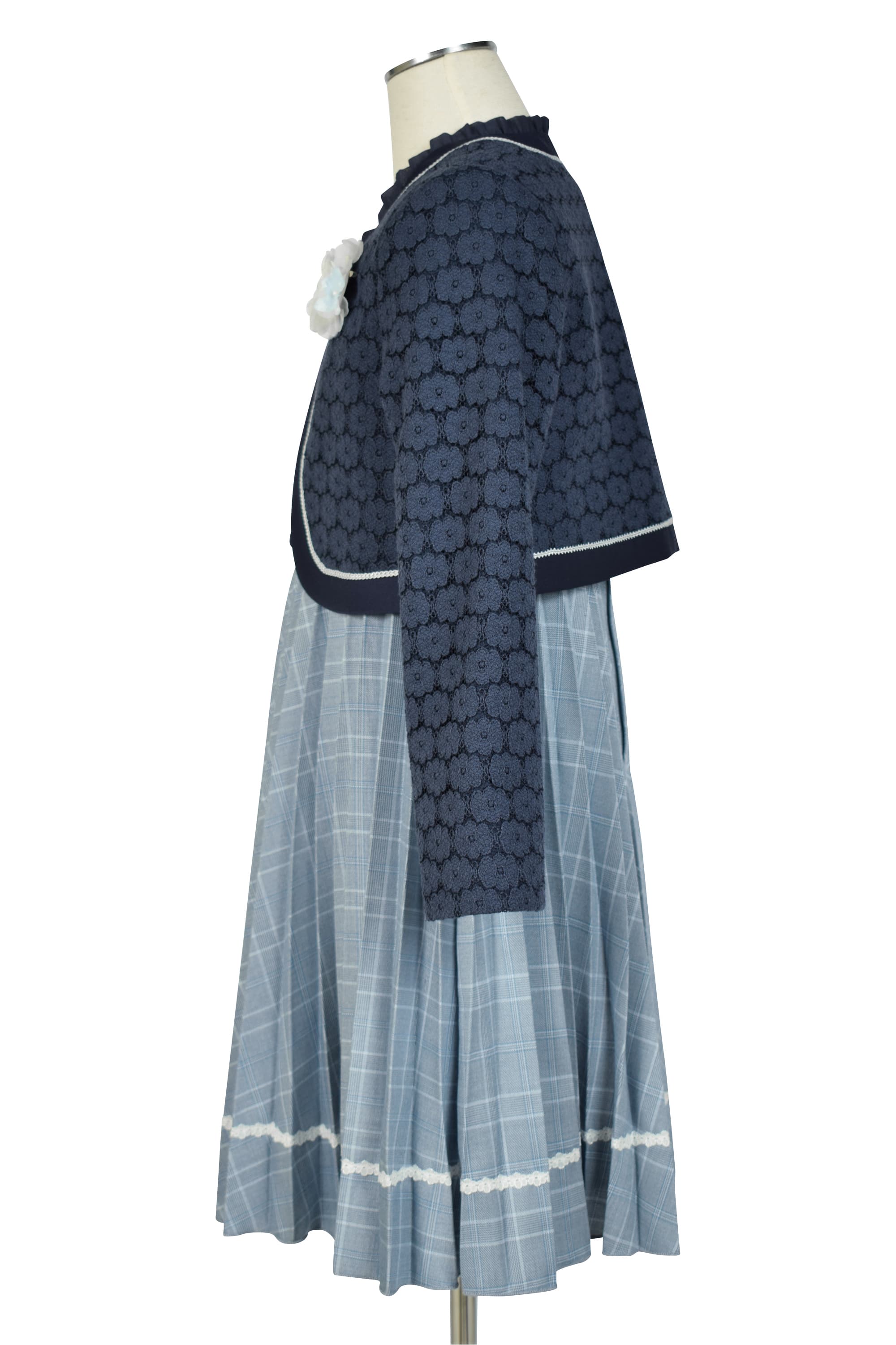 プリーツ清楚ブルーグレーワンピースセット