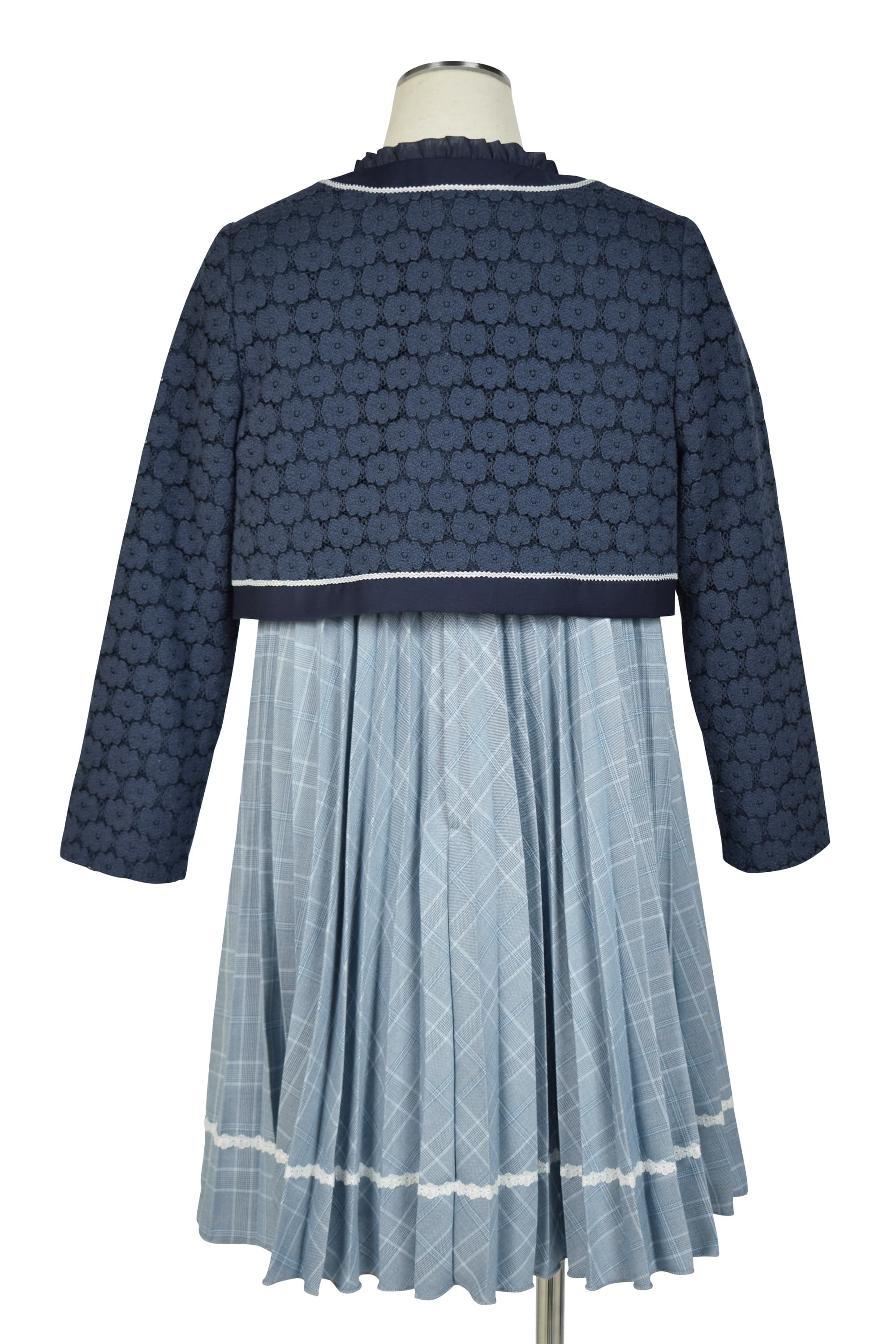 プリーツ清楚ブルーグレーワンピースセット