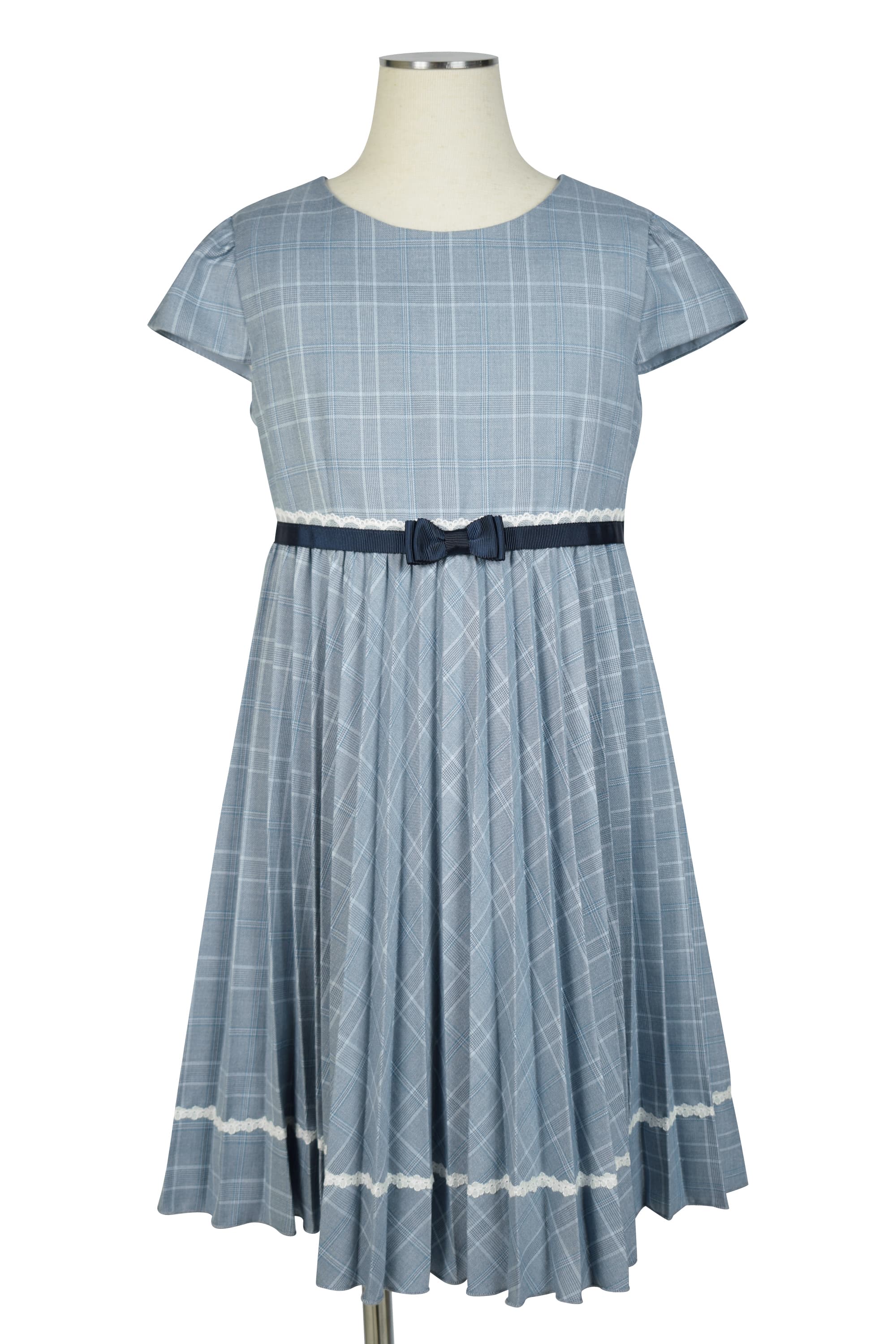 プリーツ清楚ブルーグレーワンピースセット