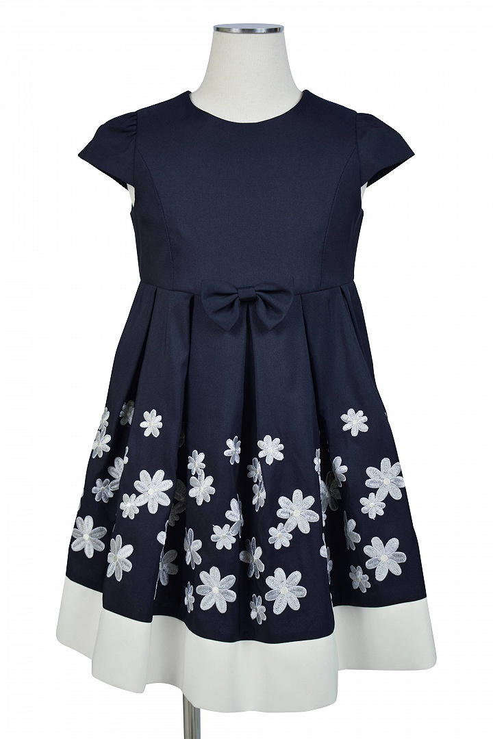 フラワー刺繍ネイビー×ホワイトワンピースセット