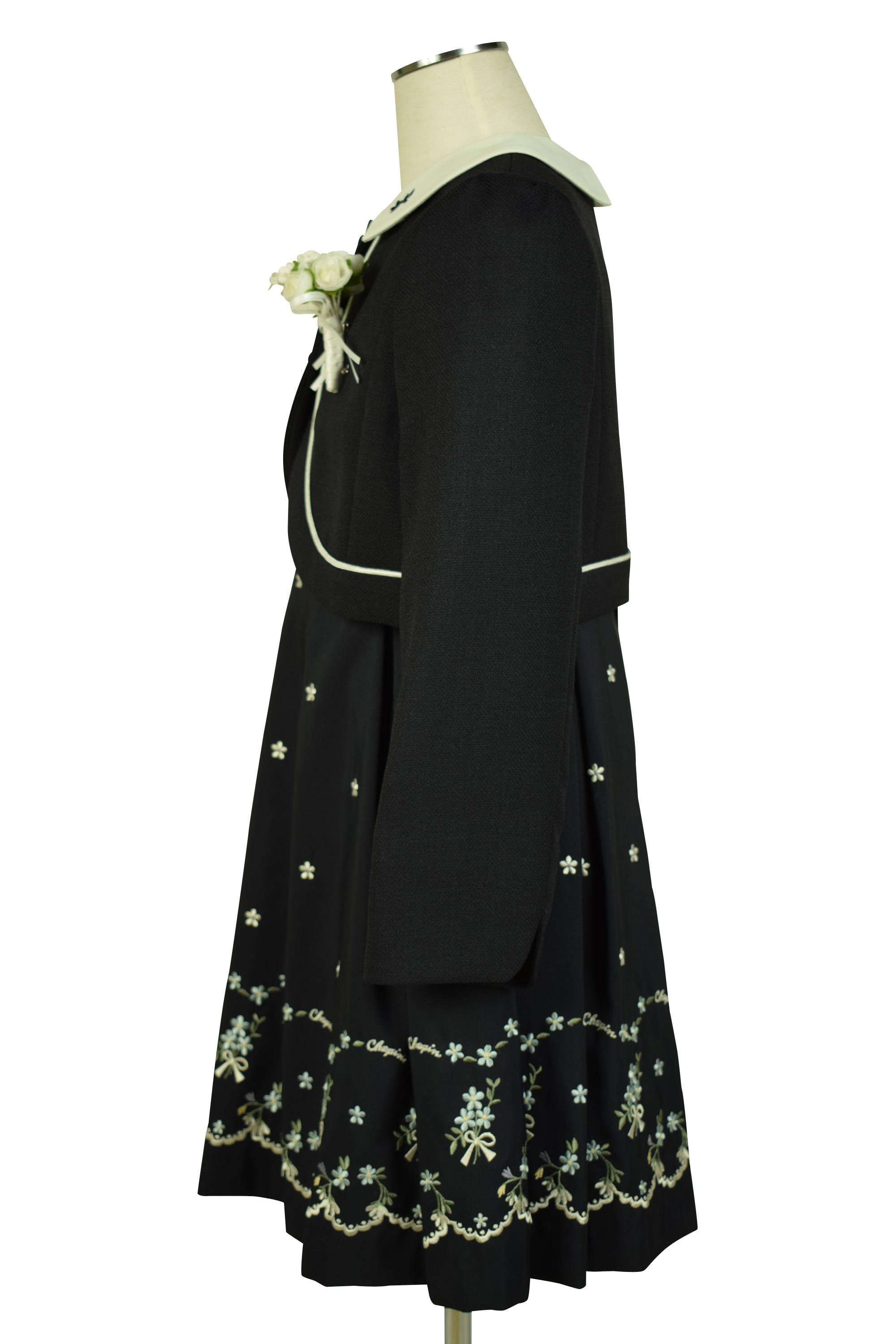 花束エンブロイダリーネイビーワンピースセット