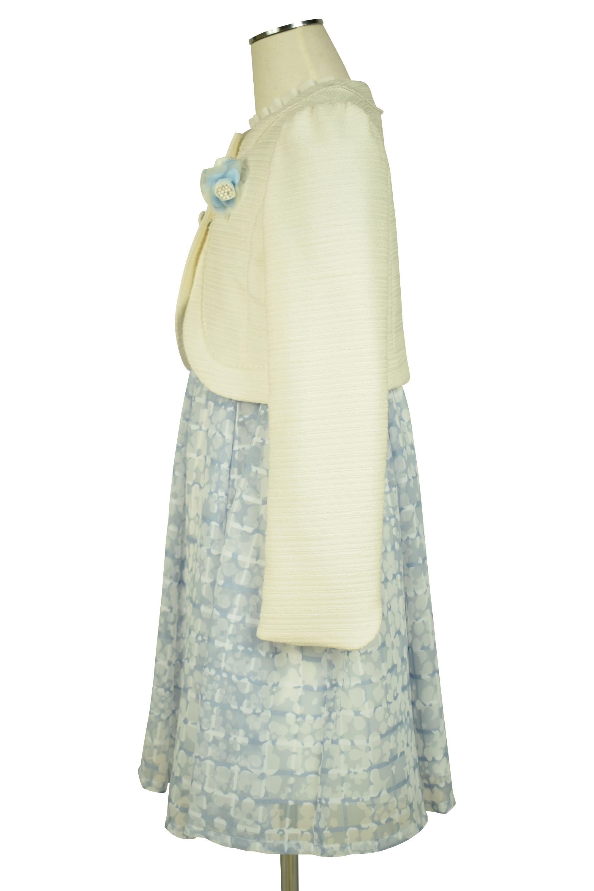 フラワーシアーブルー×アイボリーワンピースセット