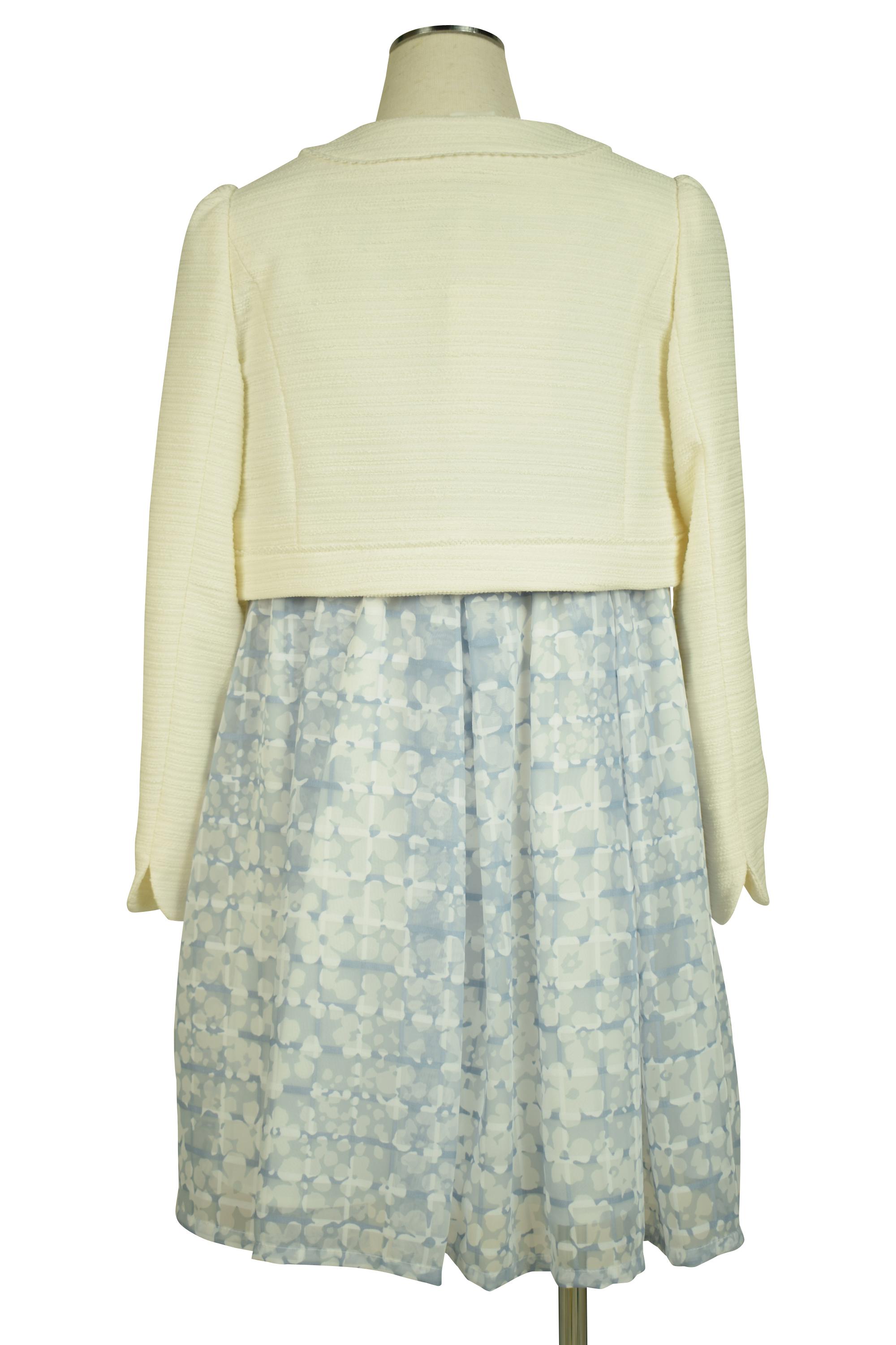 フラワーシアーブルー×アイボリーワンピースセット