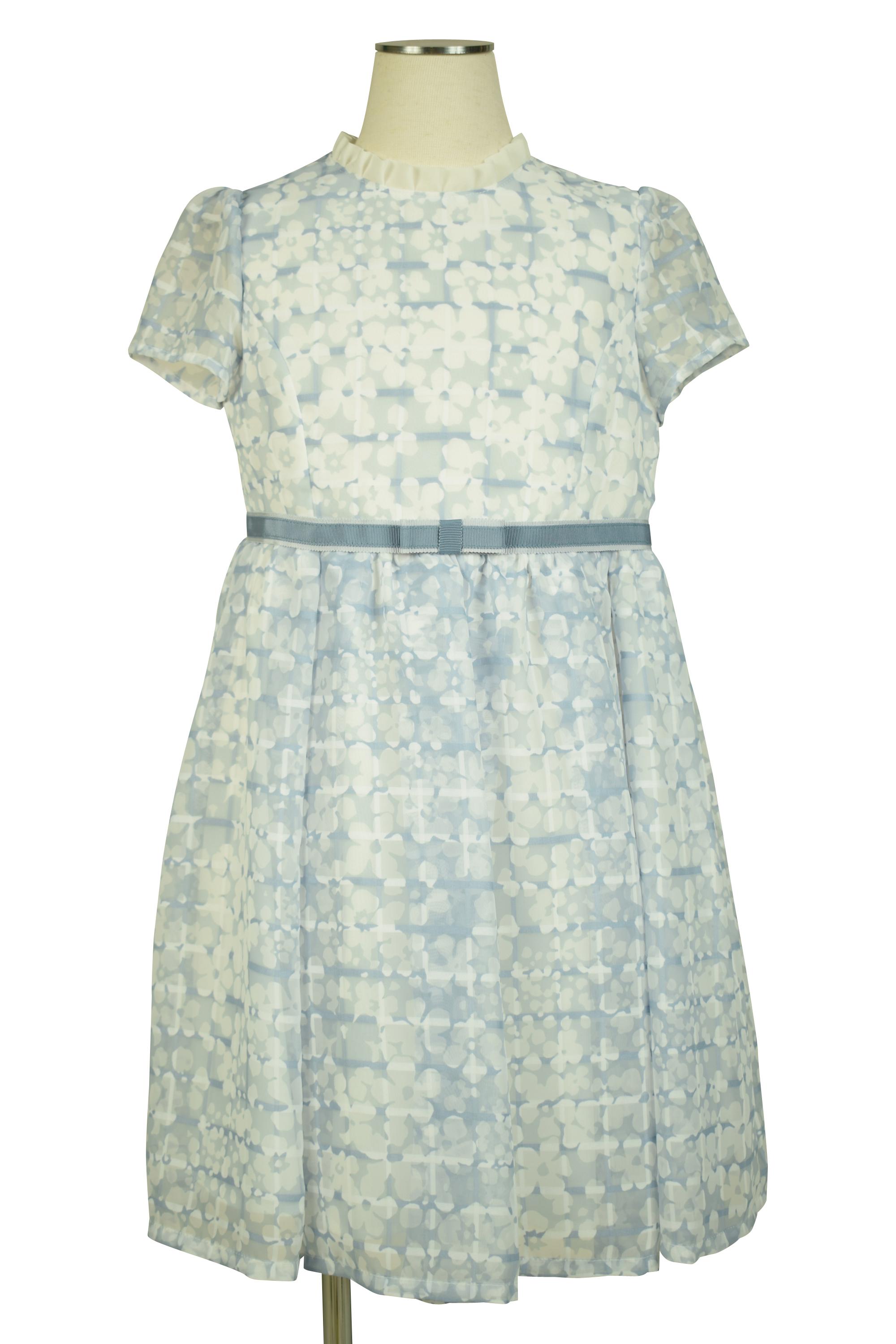 フラワーシアーブルー×アイボリーワンピースセット