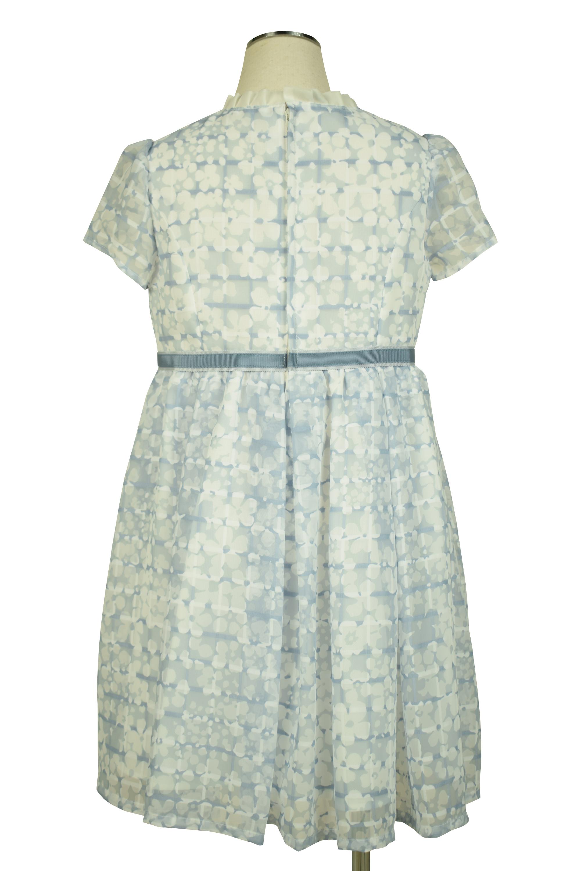 フラワーシアーブルー×アイボリーワンピースセット