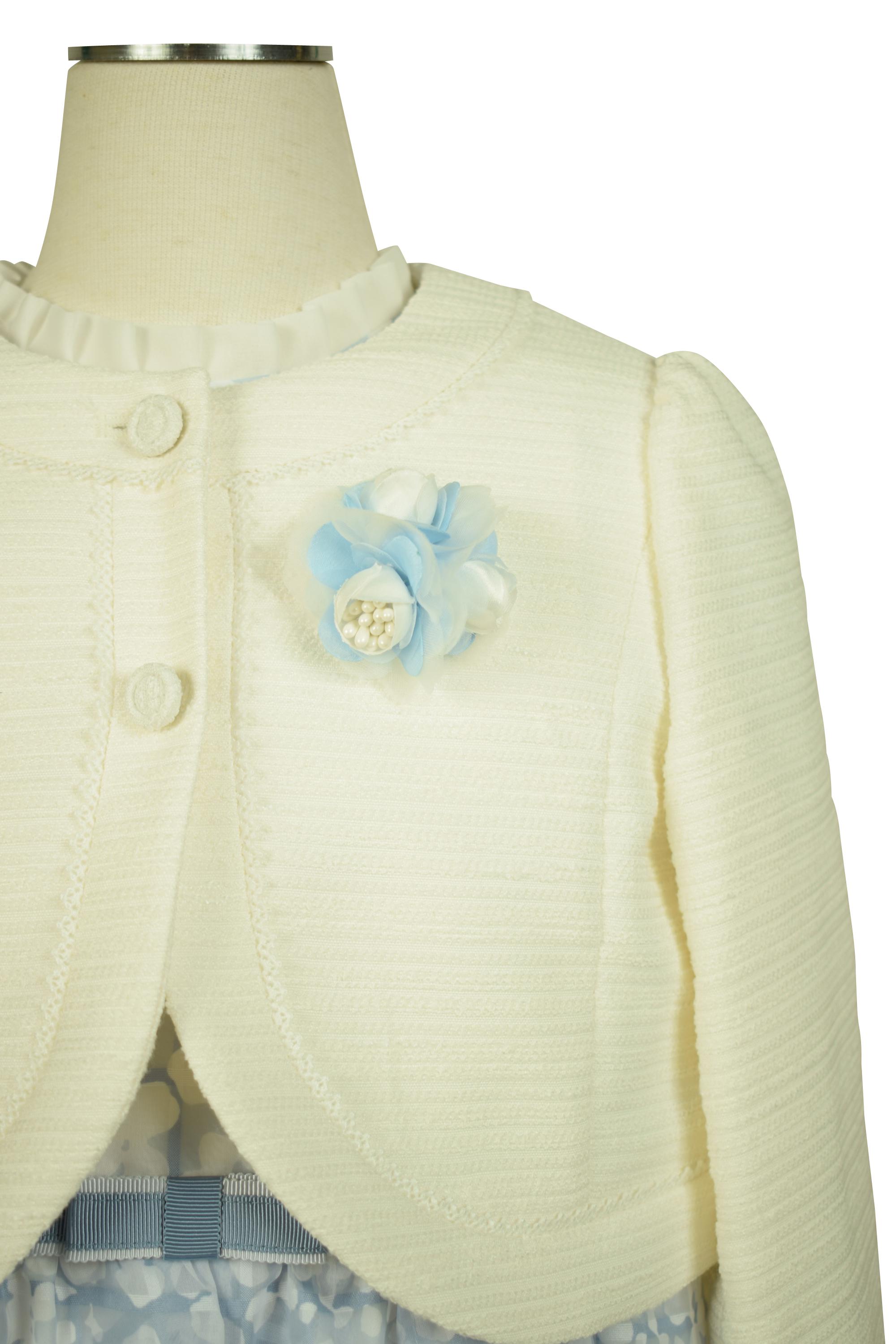 フラワーシアーブルー×アイボリーワンピースセット