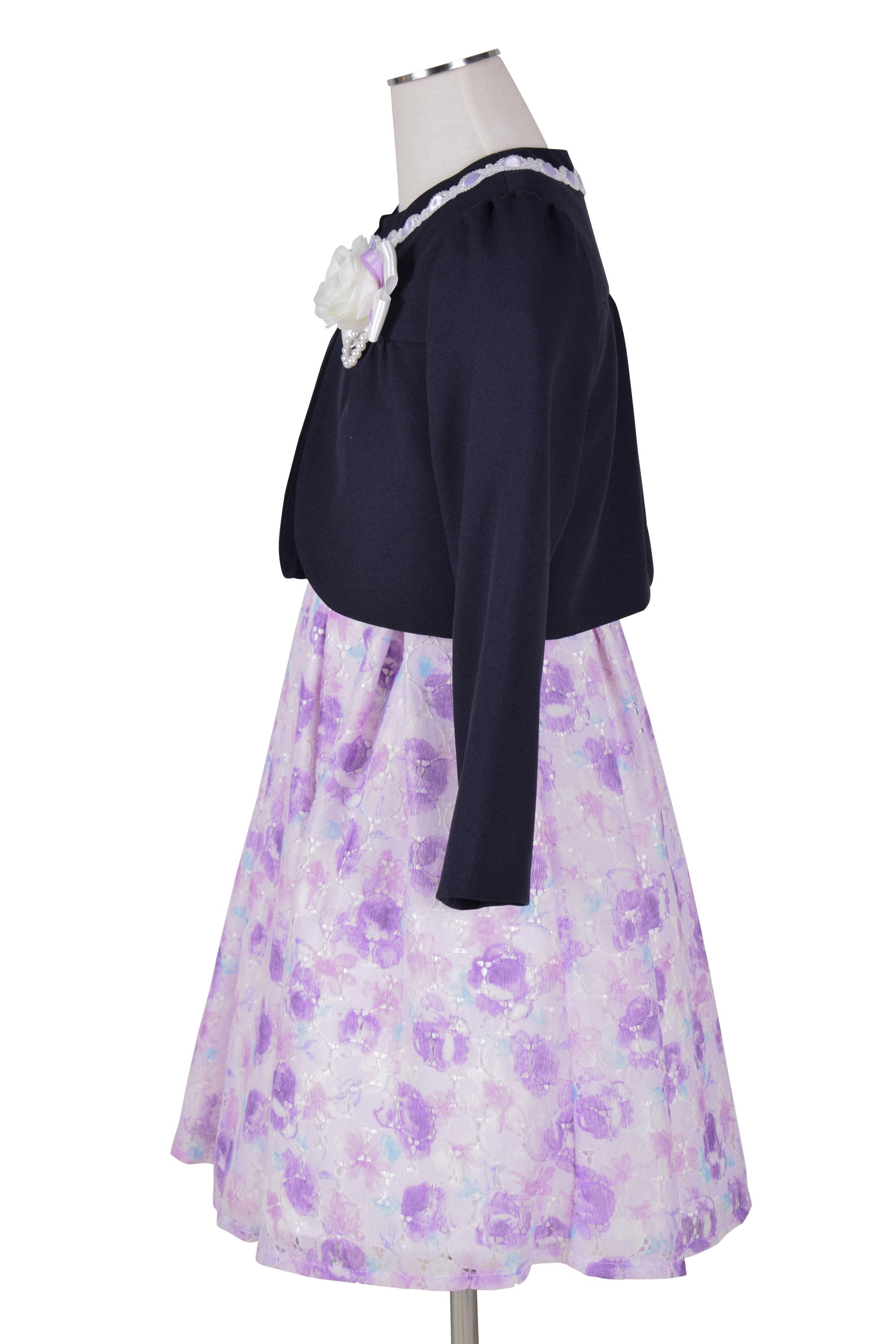 水彩フラワーパープルワンピースセット