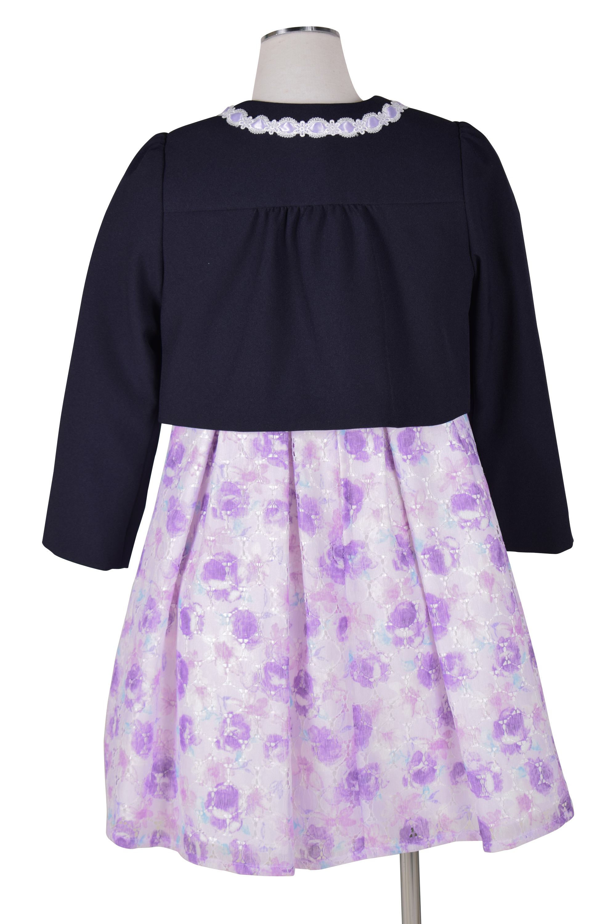 水彩フラワーパープルワンピースセット