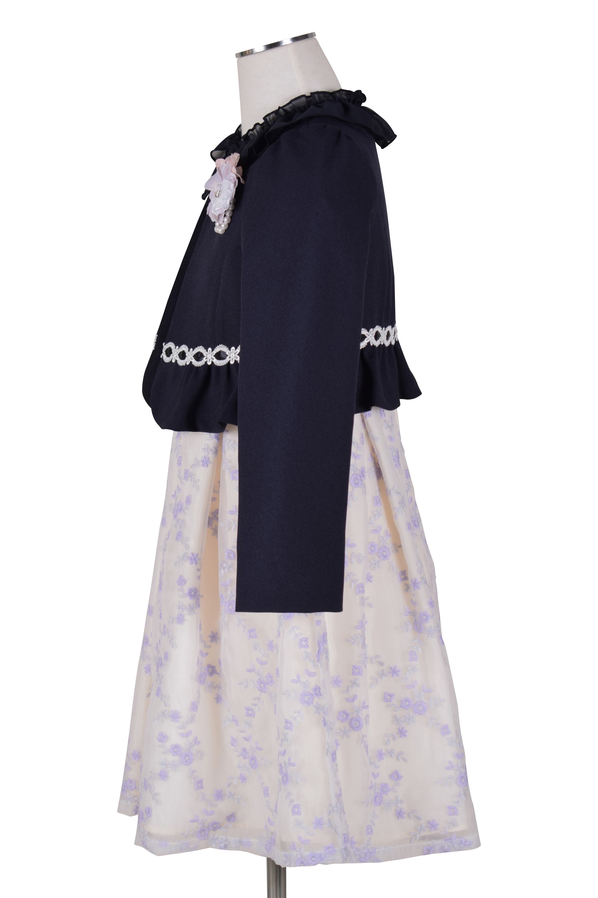 小花ラベンダー刺繍ホワイトワンピースセット