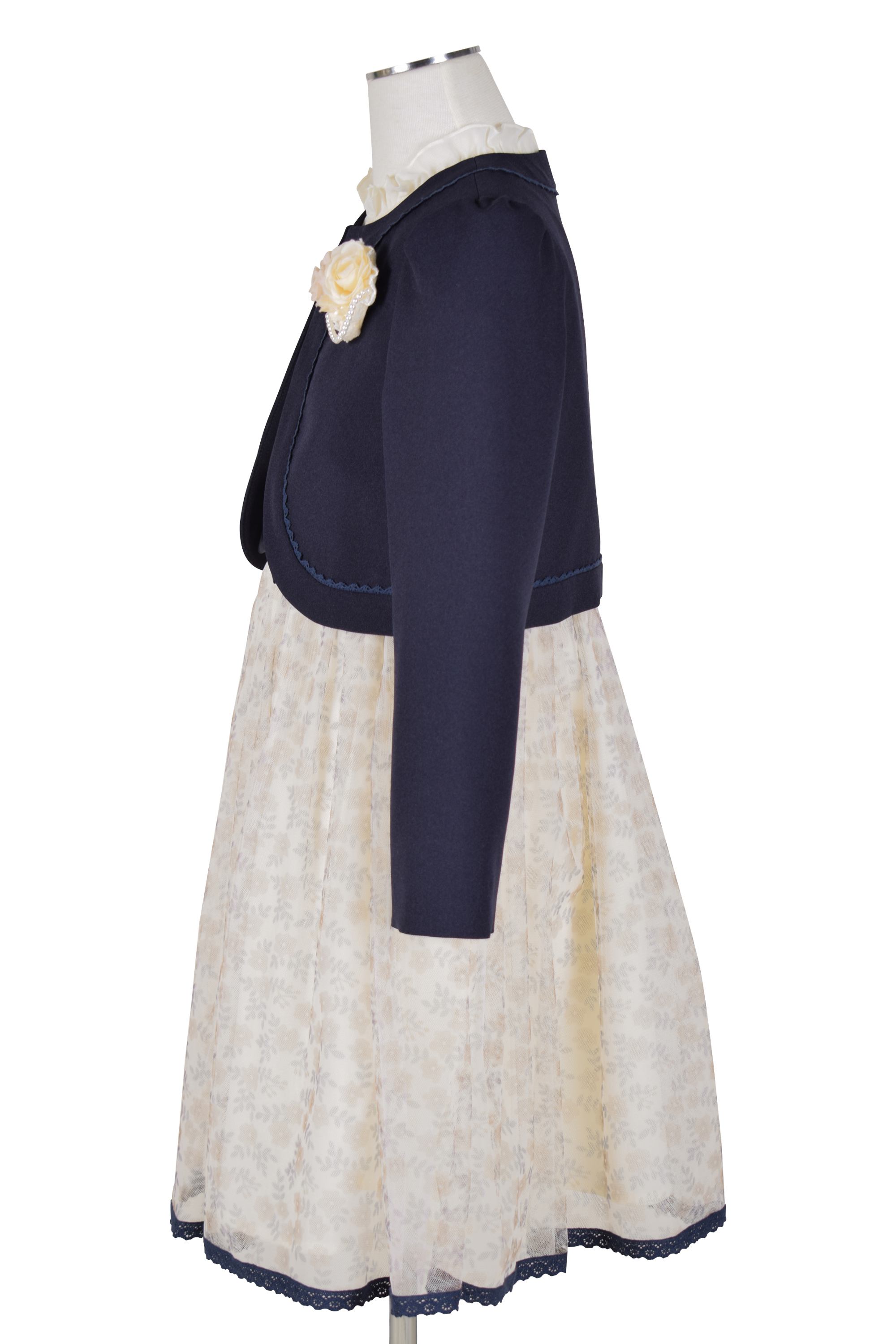 チュール小花柄アイボリー×ネイビーワンピースセット