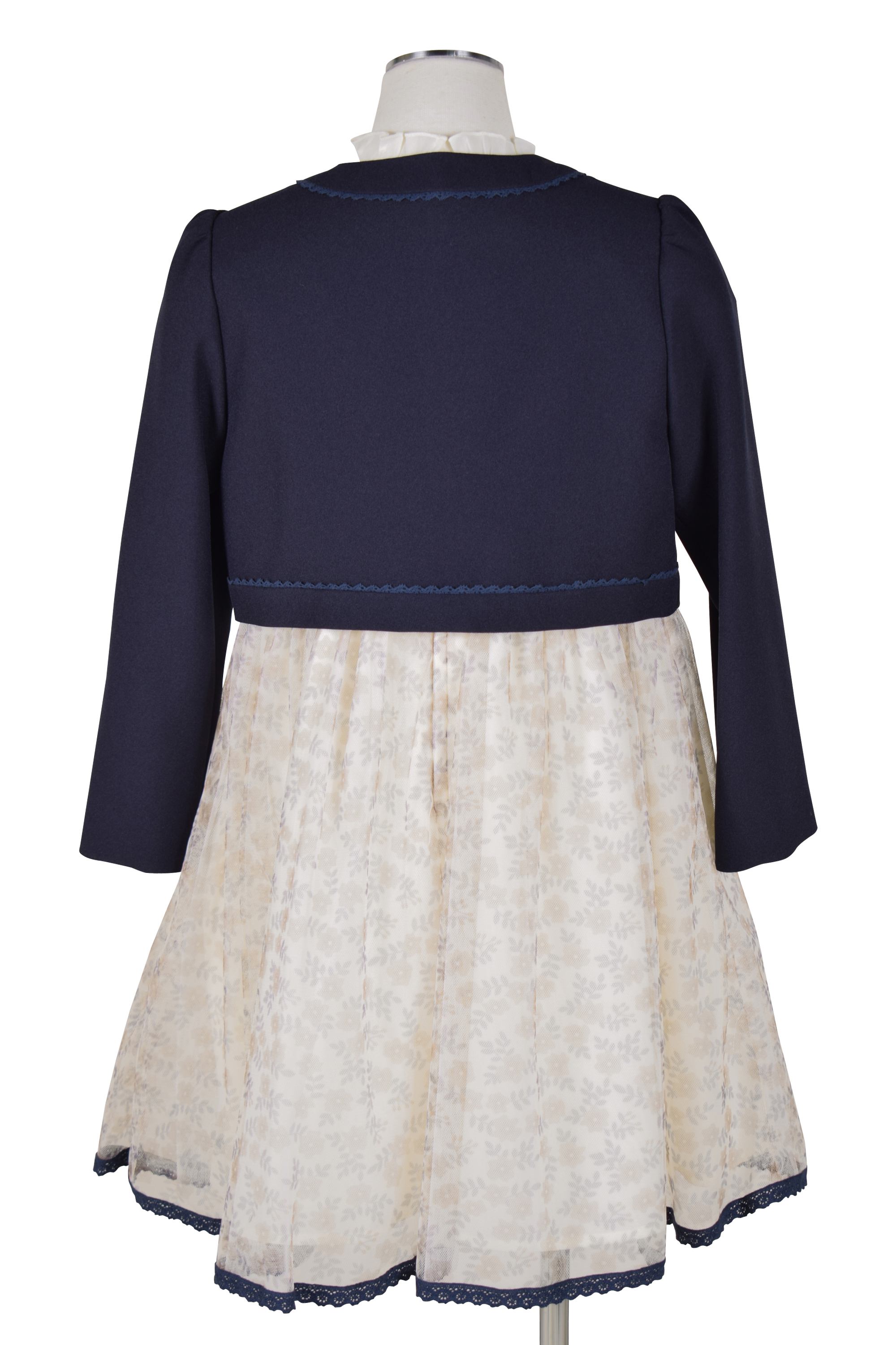 チュール小花柄アイボリー×ネイビーワンピースセット