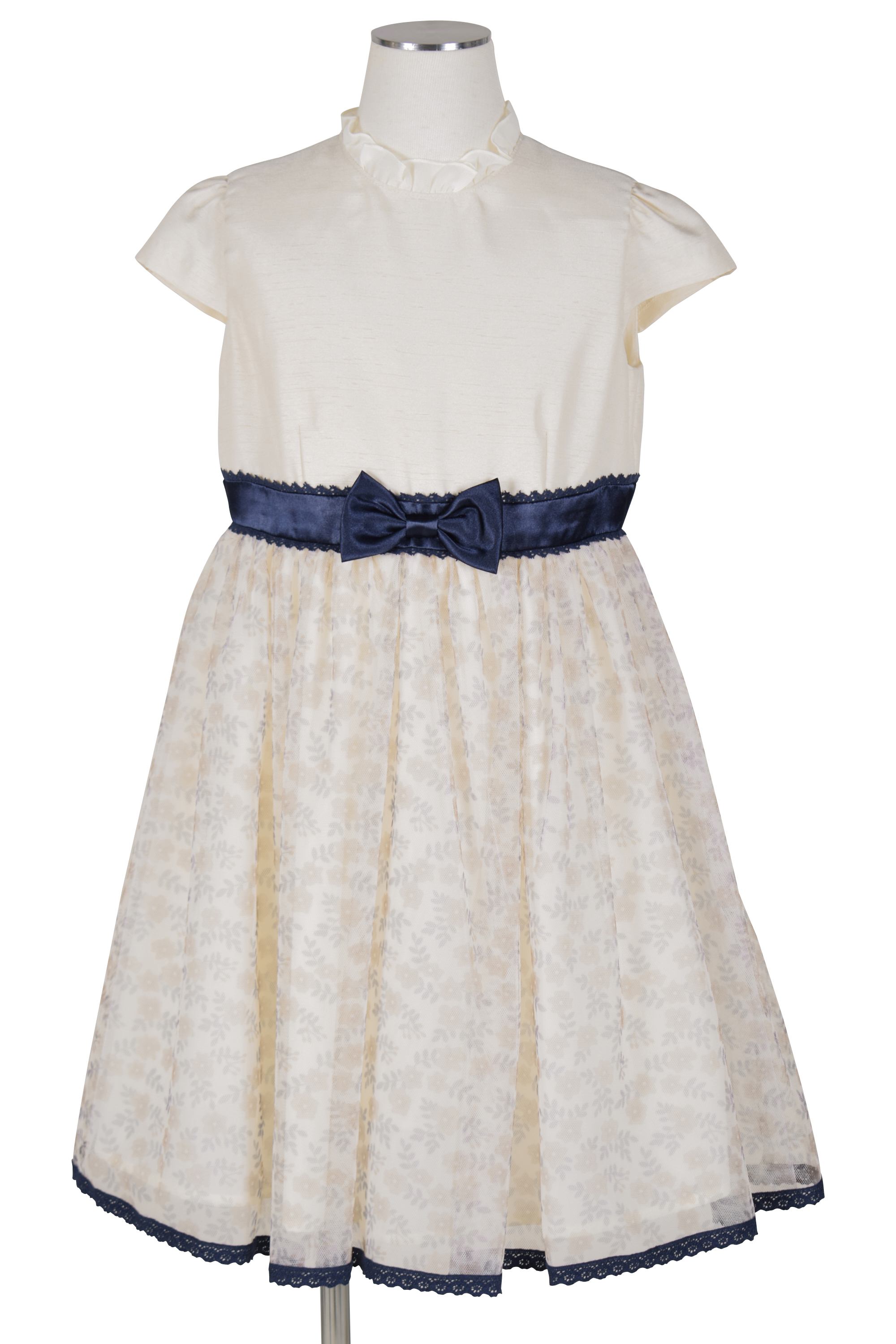 チュール小花柄アイボリー×ネイビーワンピースセット