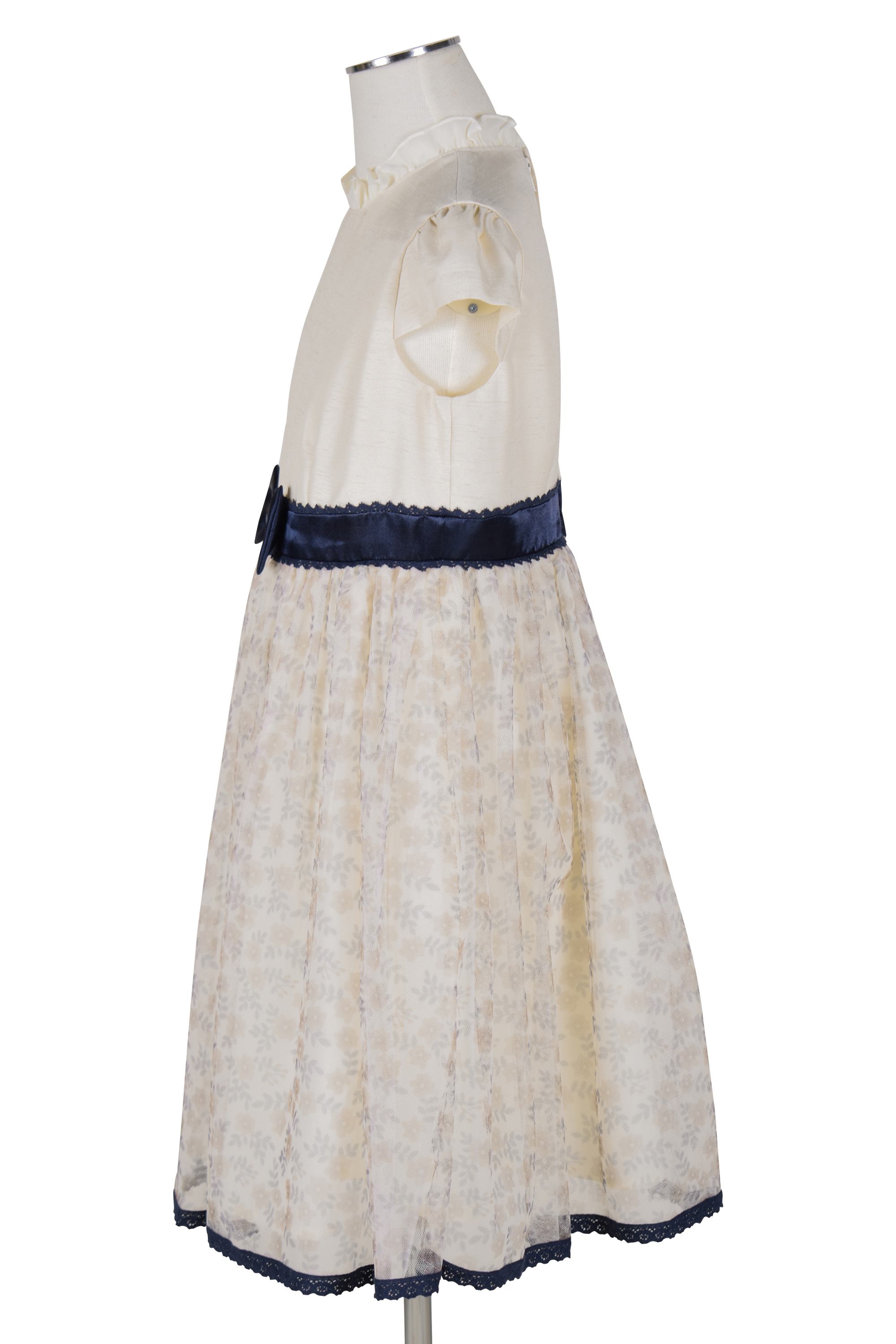 チュール小花柄アイボリー×ネイビーワンピースセット