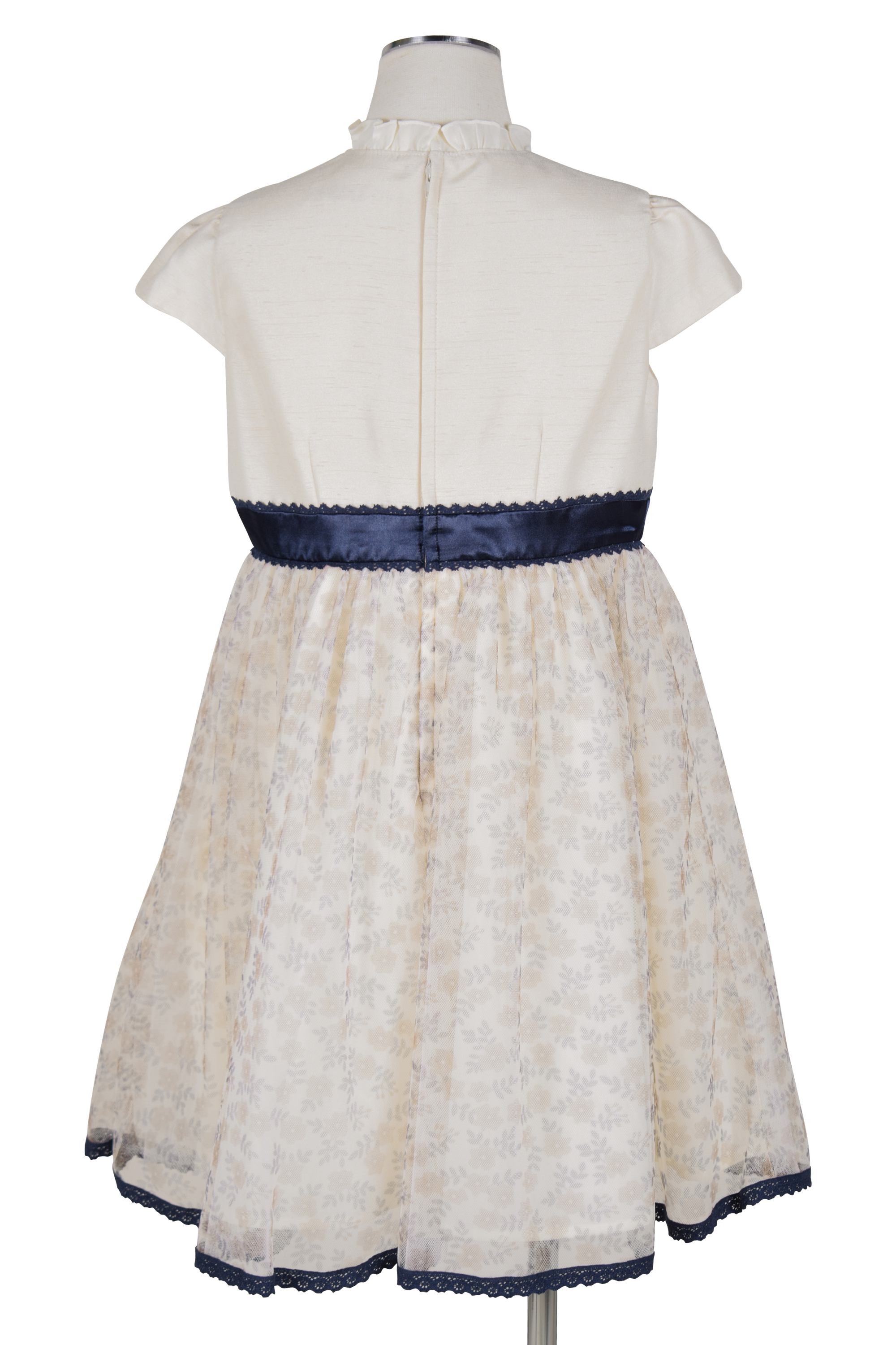 チュール小花柄アイボリー×ネイビーワンピースセット