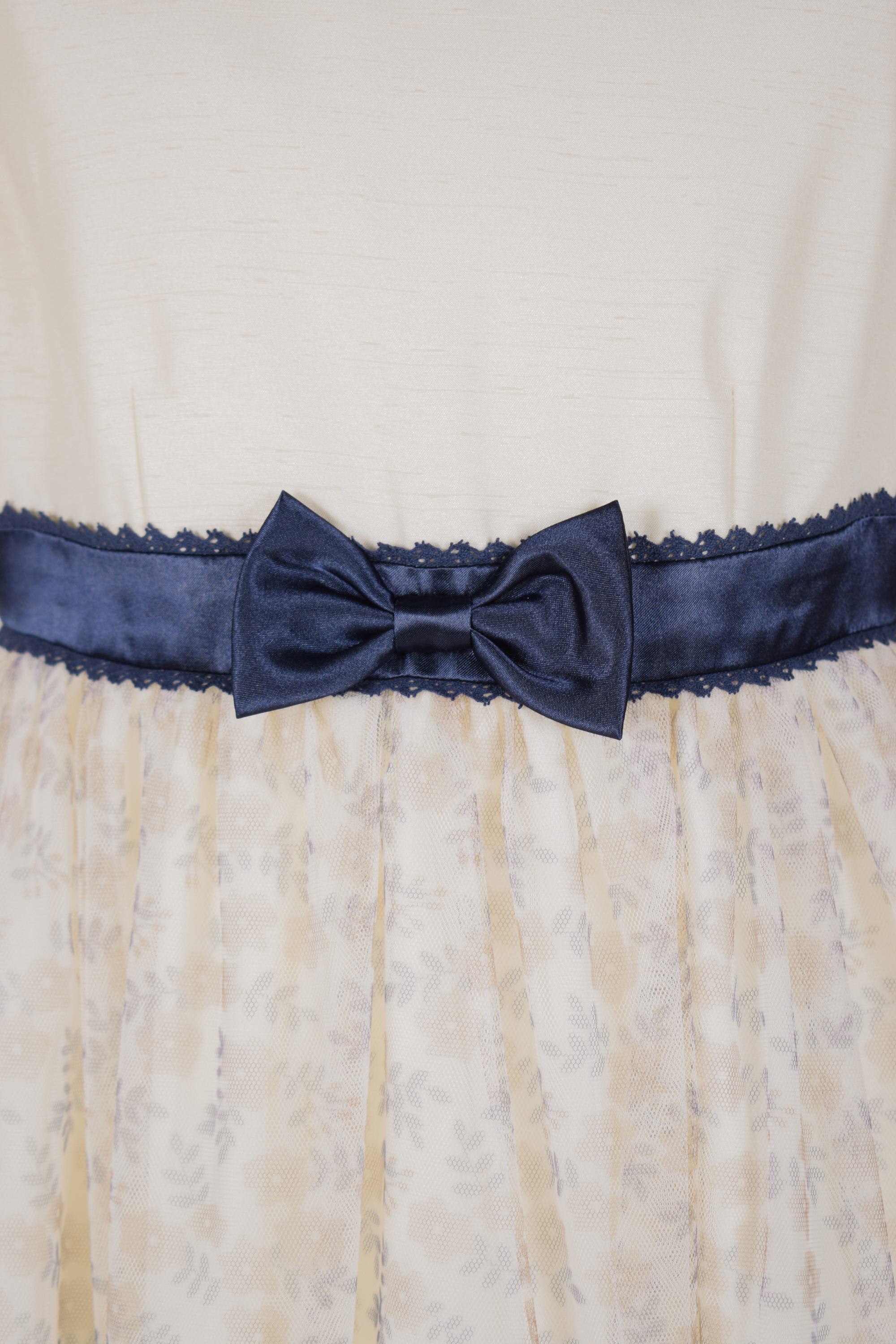 チュール小花柄アイボリー×ネイビーワンピースセット