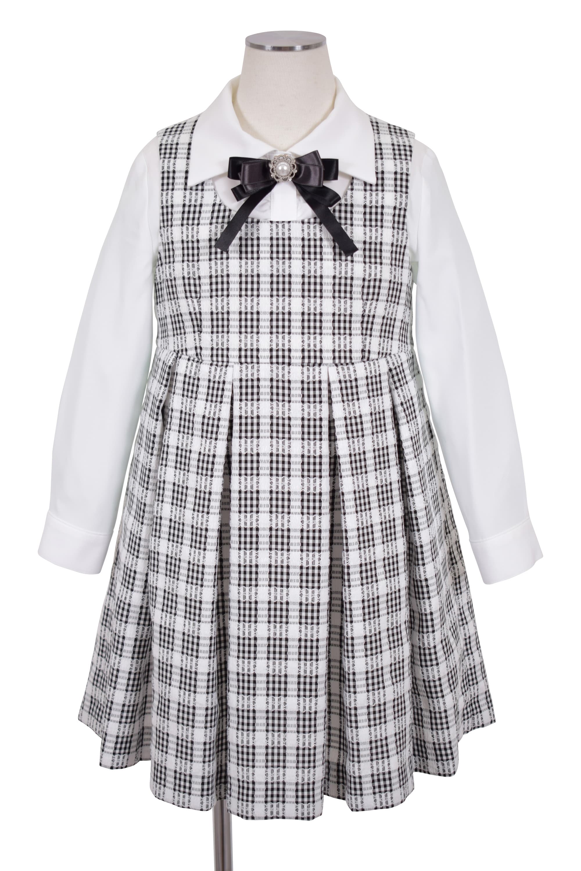 チェック柄ブラック×ホワイトワンピースセット
