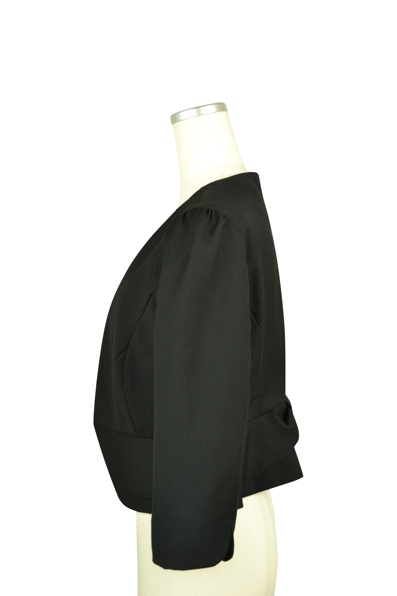 ブラック7分袖ノーカラージャケット