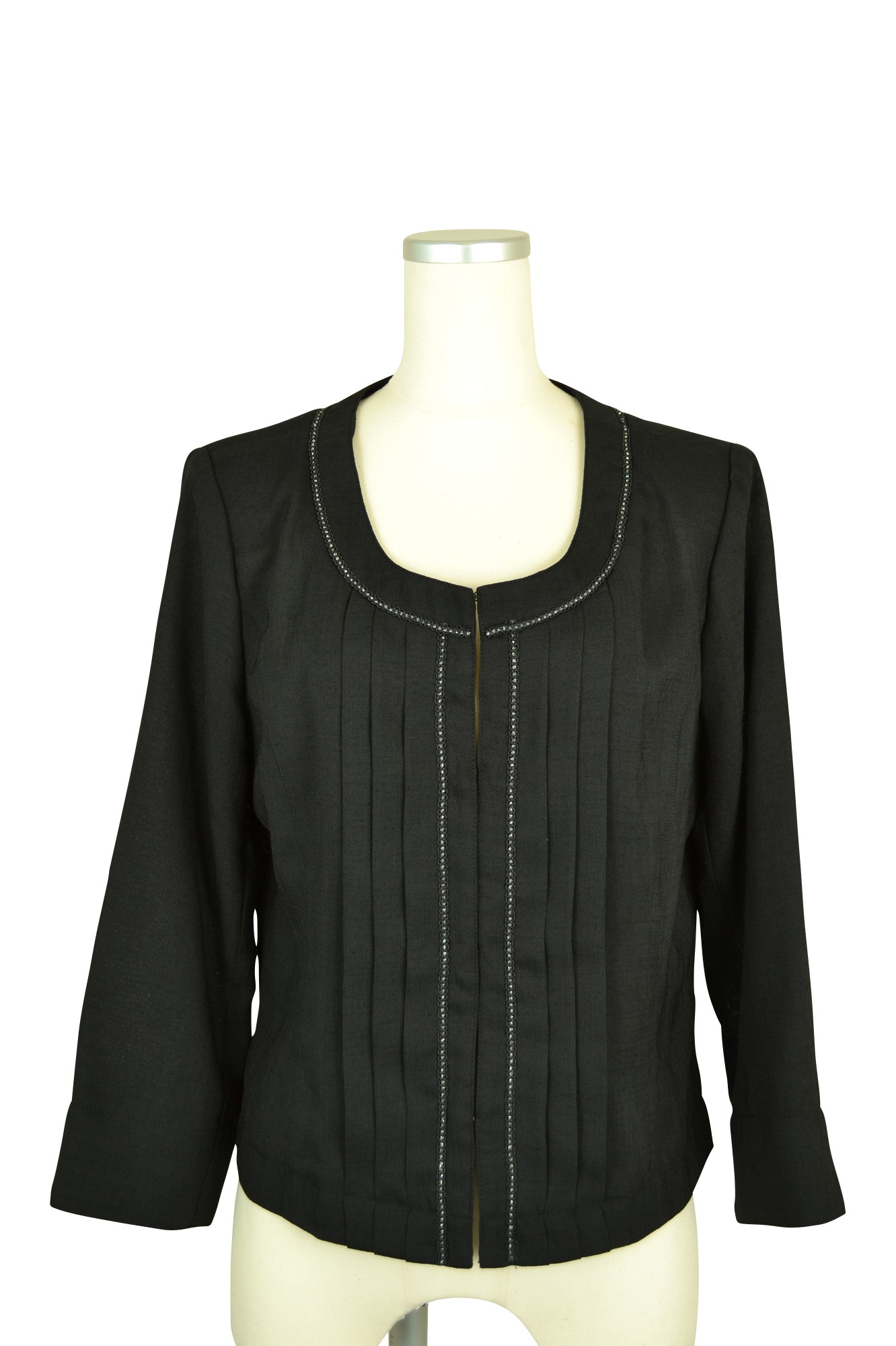 麻調ノーカラージャケットブラック