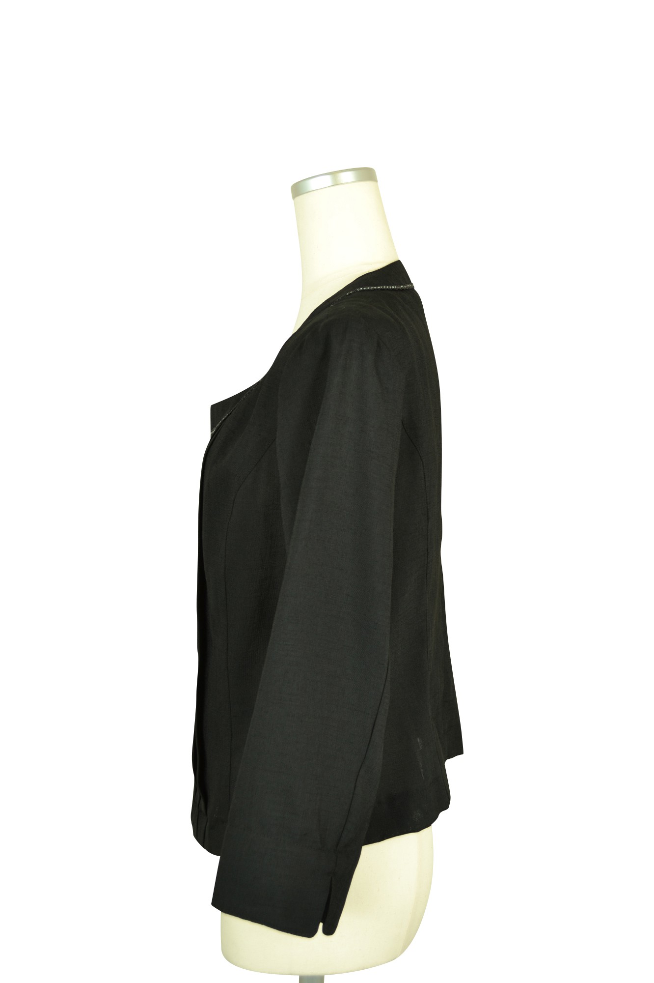 麻調ノーカラージャケットブラック