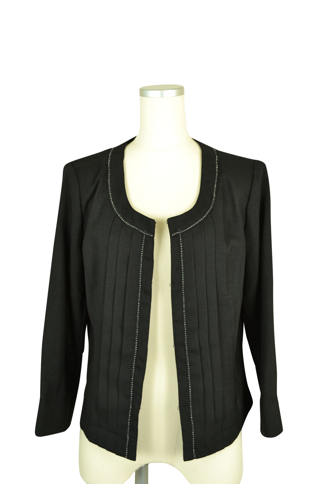 麻調ノーカラージャケットブラック