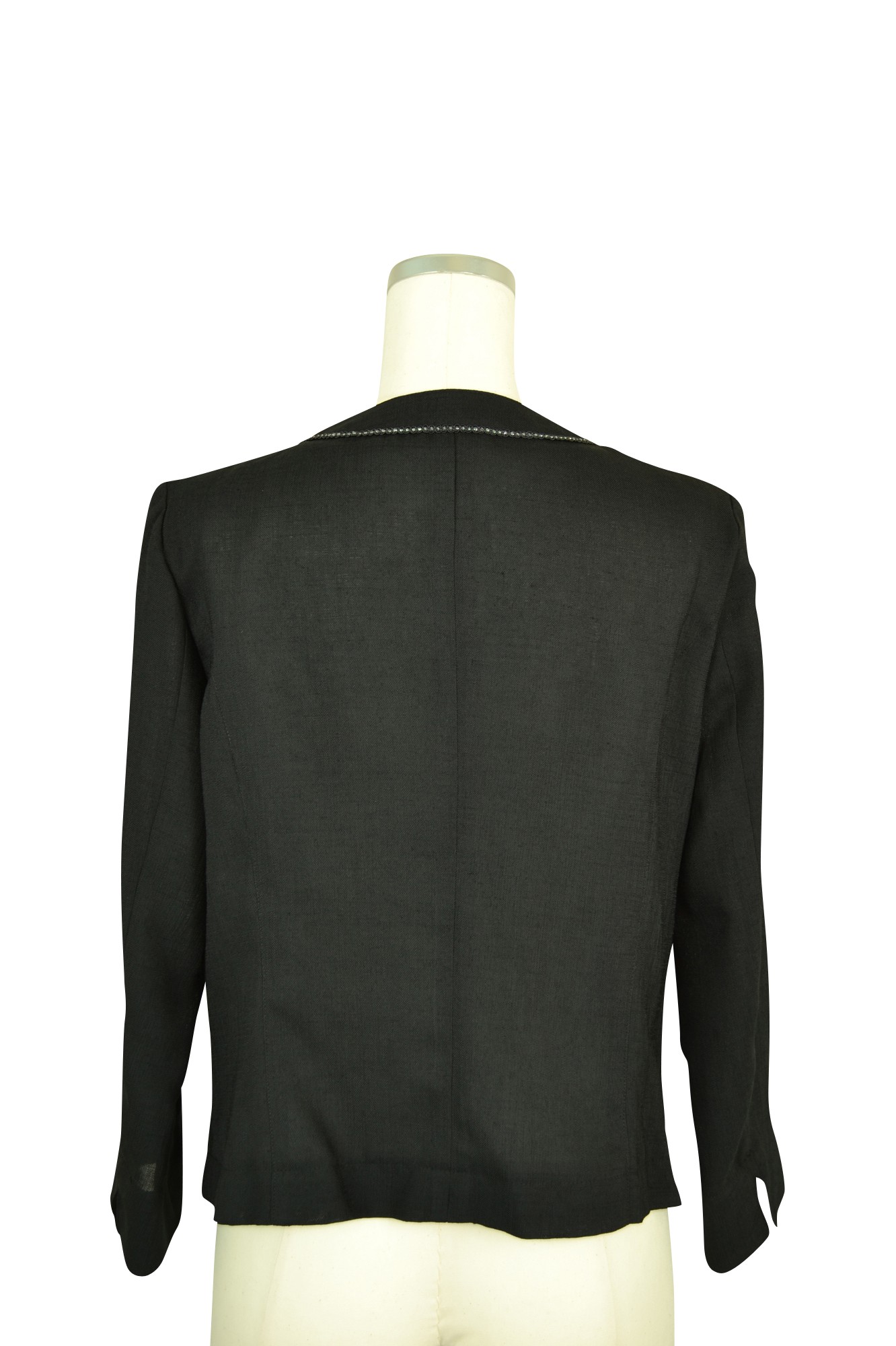 麻調ノーカラージャケットブラック