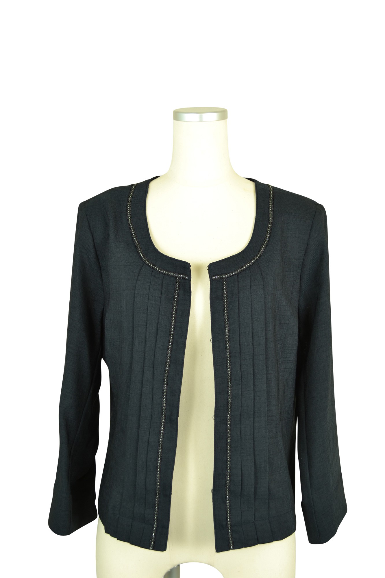 麻調ノーカラージャケットネイビー