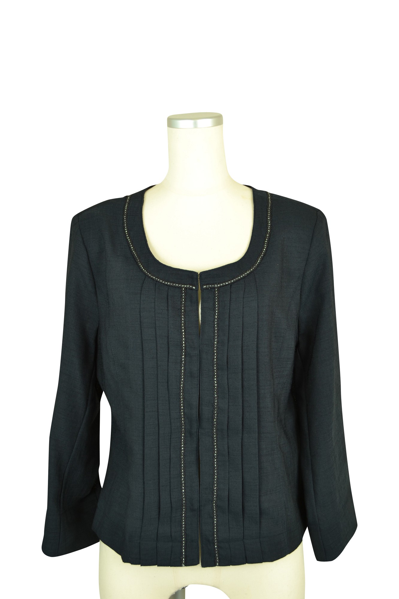 麻調ノーカラージャケットネイビー