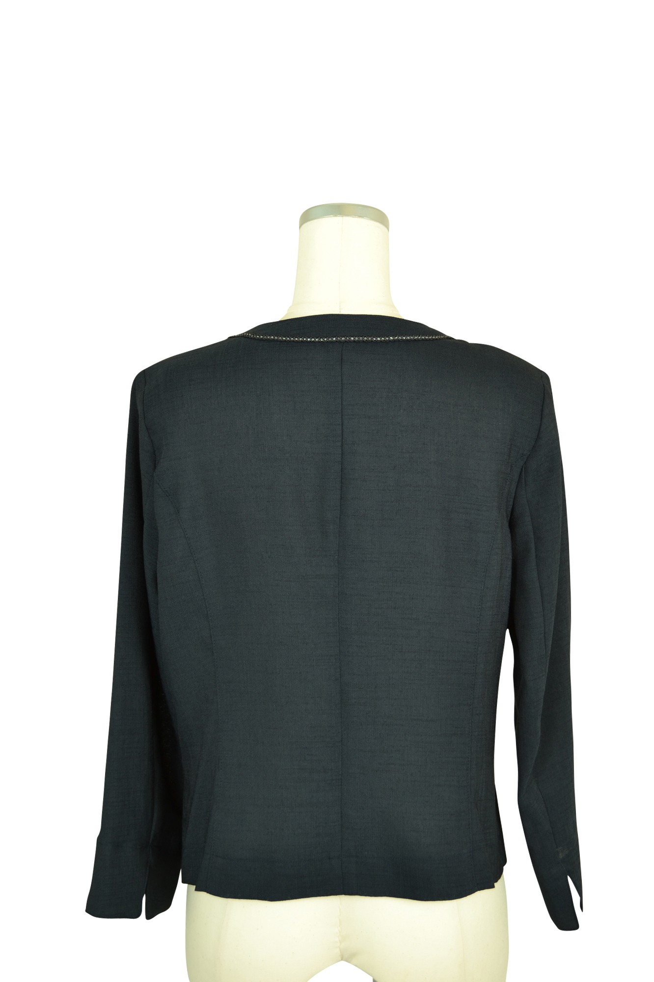 麻調ノーカラージャケットネイビー