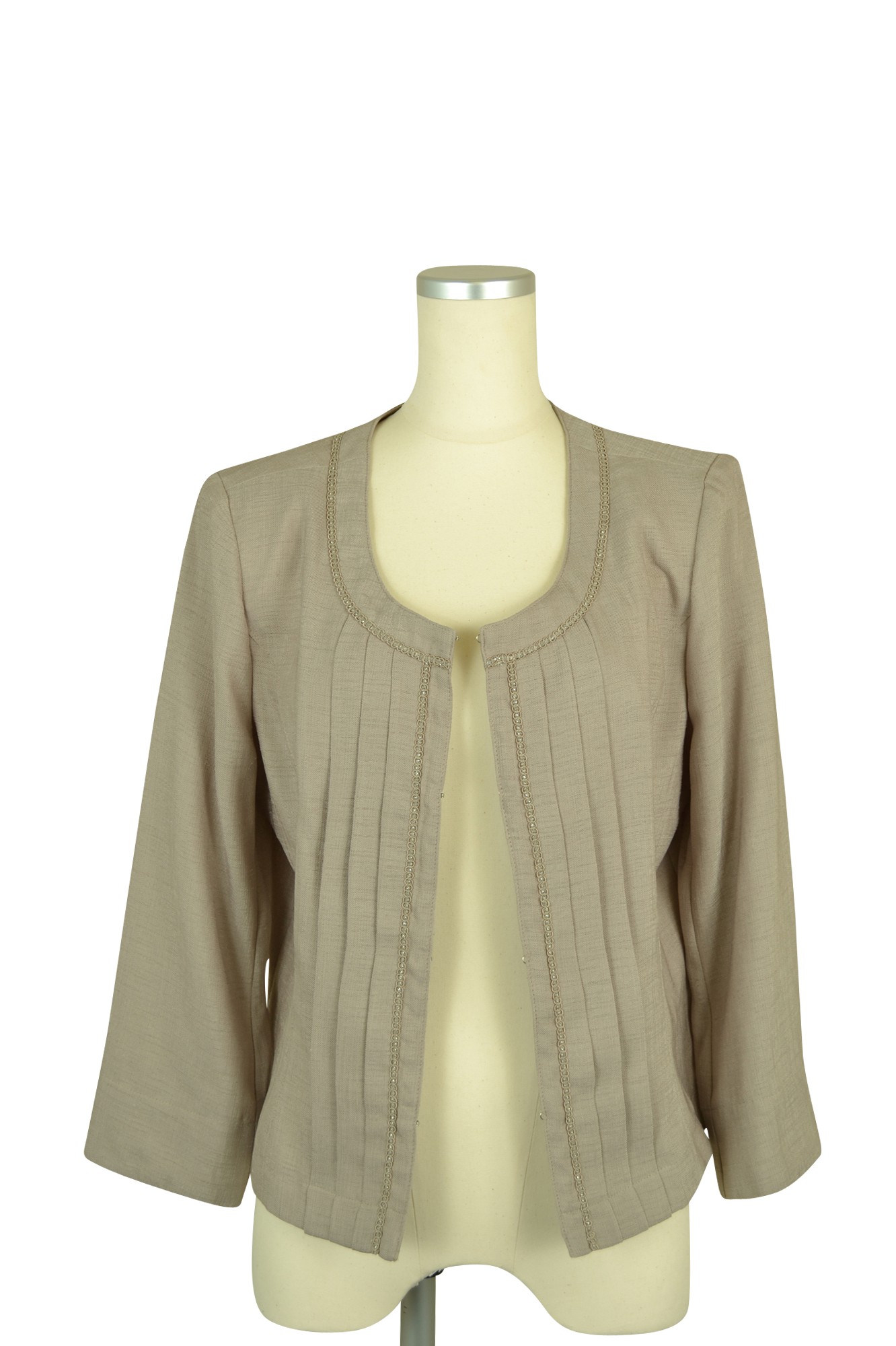 麻調ノーカラージャケットモカ