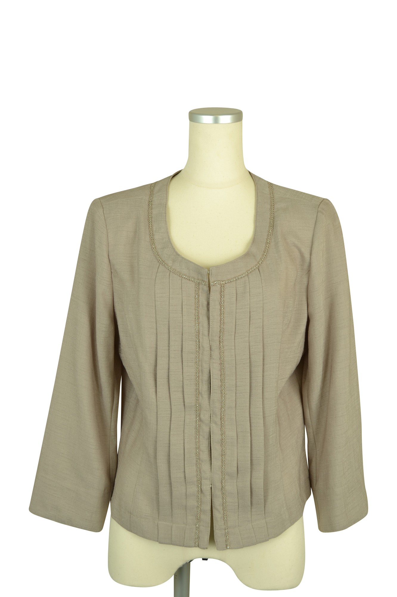 麻調ノーカラージャケットモカ