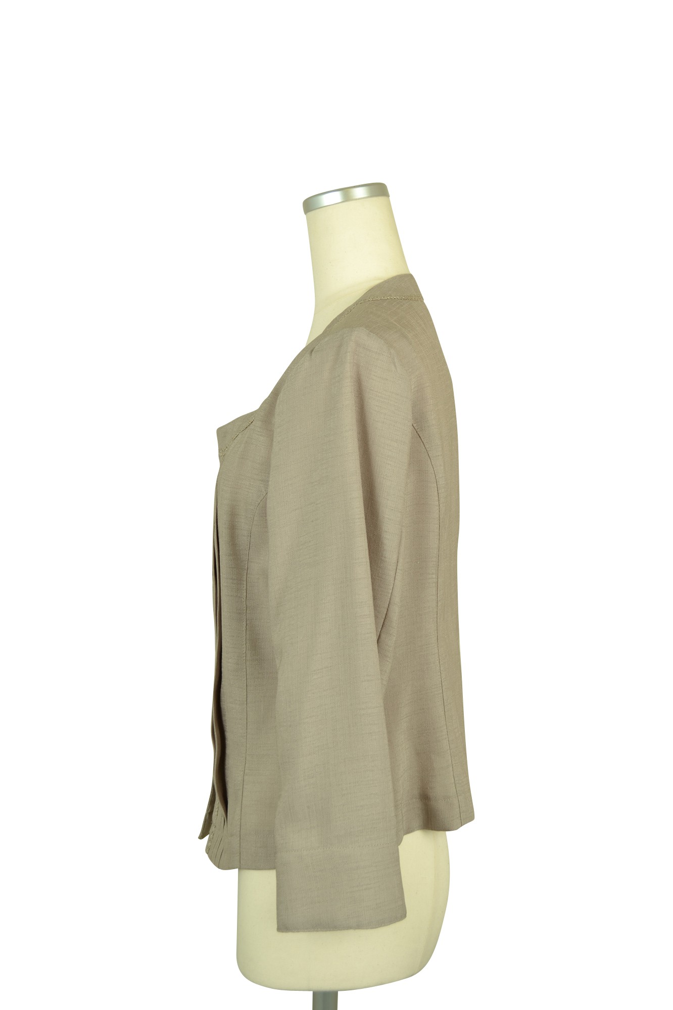 麻調ノーカラージャケットモカ