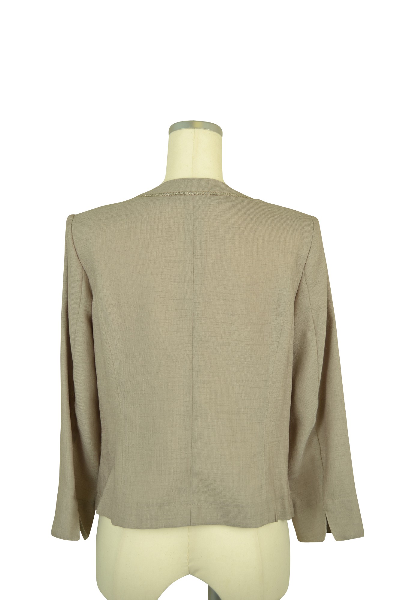 麻調ノーカラージャケットモカ