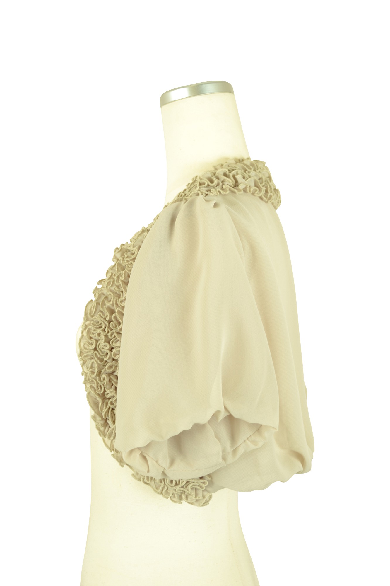 バルーン袖グレーフリルボレロ