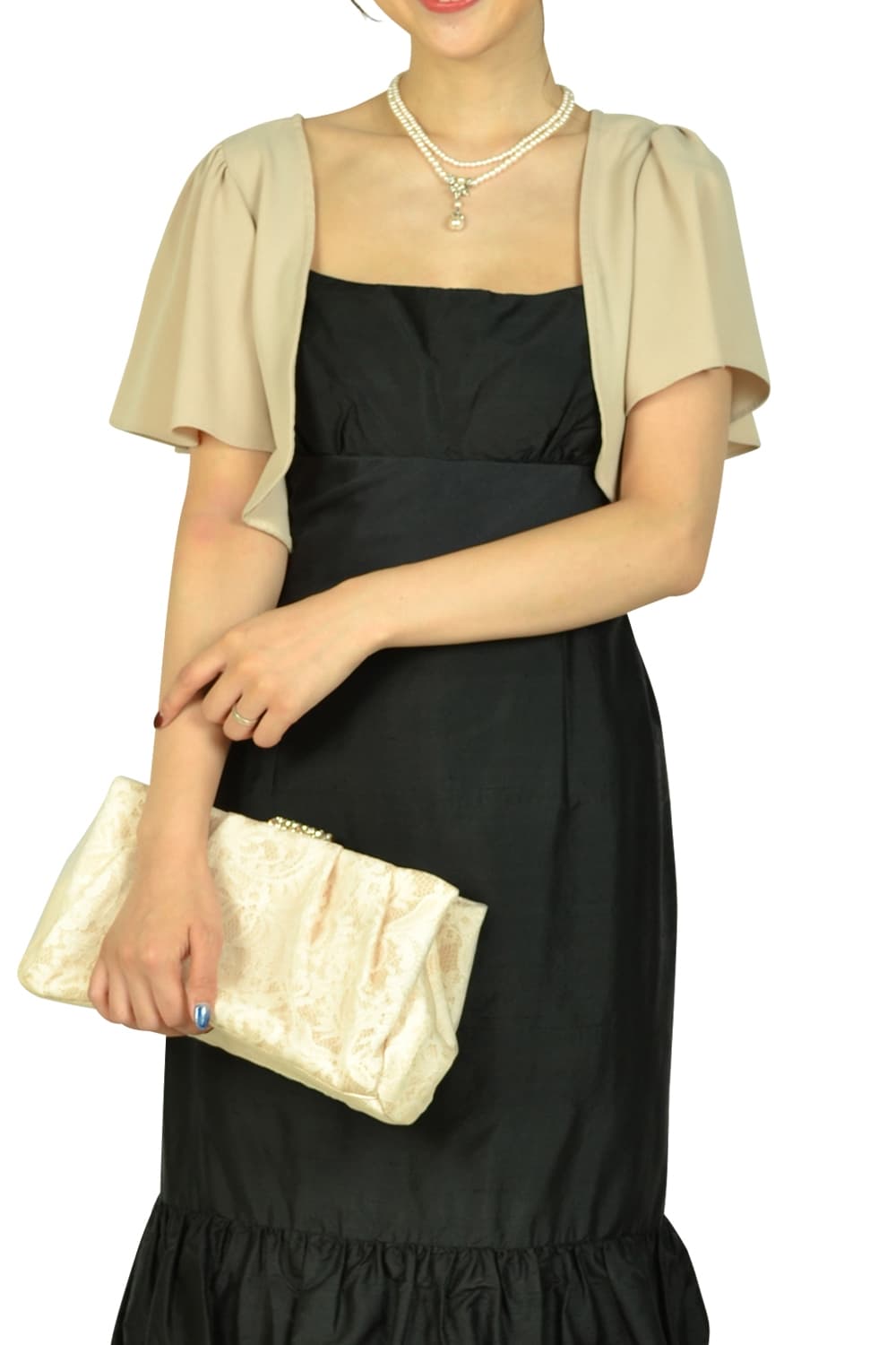 DELLISE NOIR ジョーゼットベージュバックリボンボレロ (M〜L) を