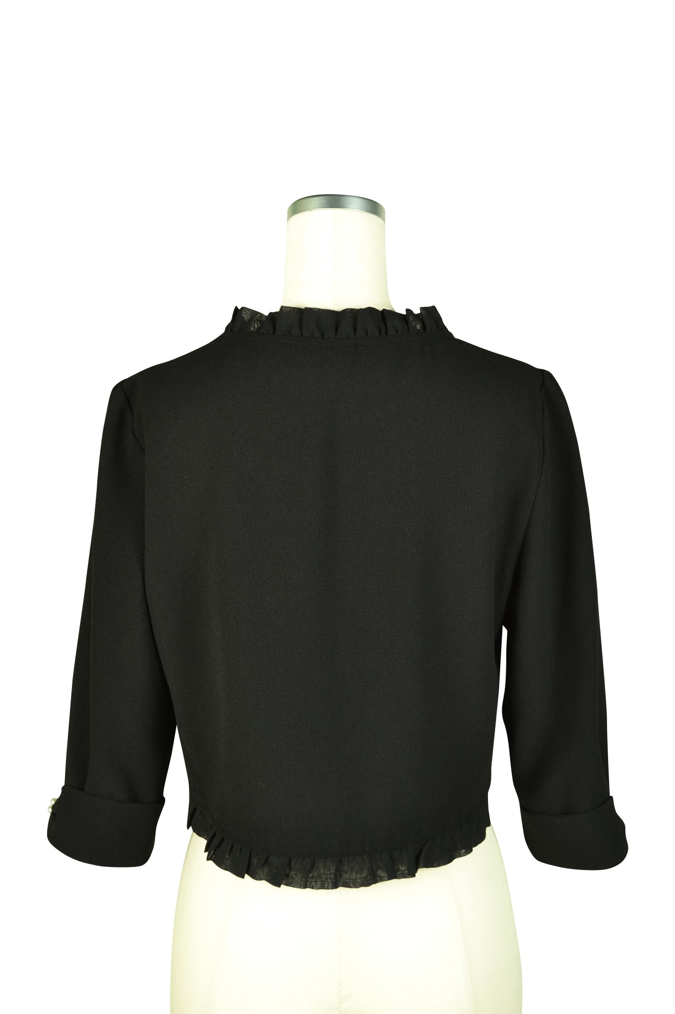 7分袖ブラックノーカラージャケット