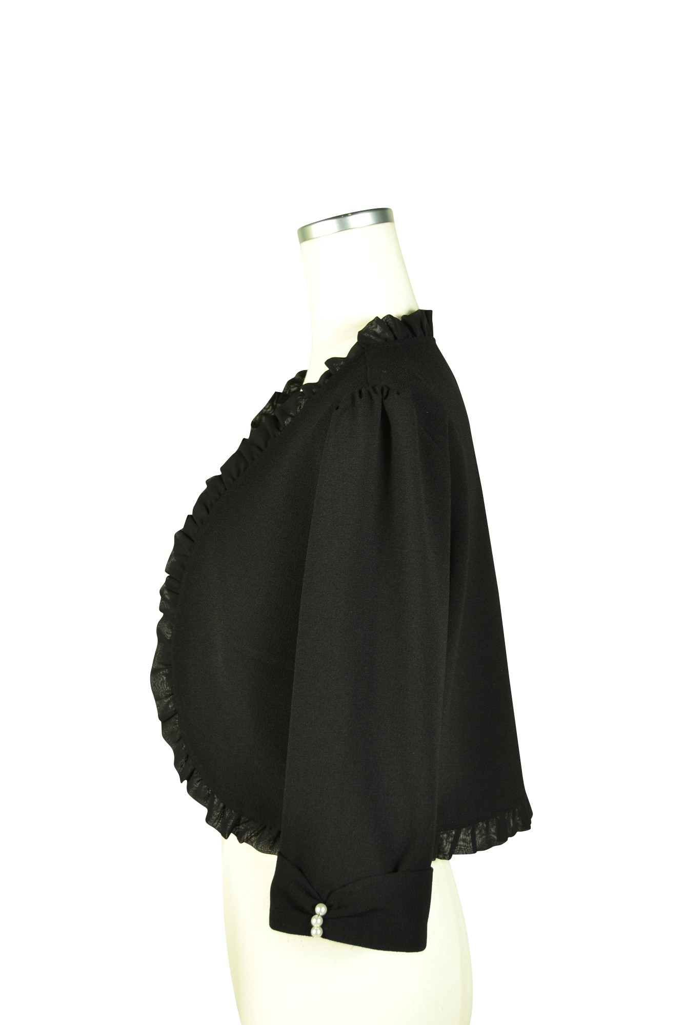 7分袖ブラックノーカラージャケット