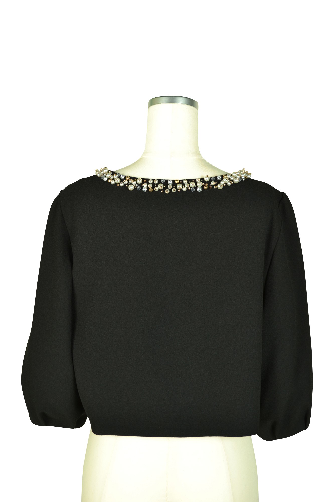 首元ビジュノーカラーブラックジャケット