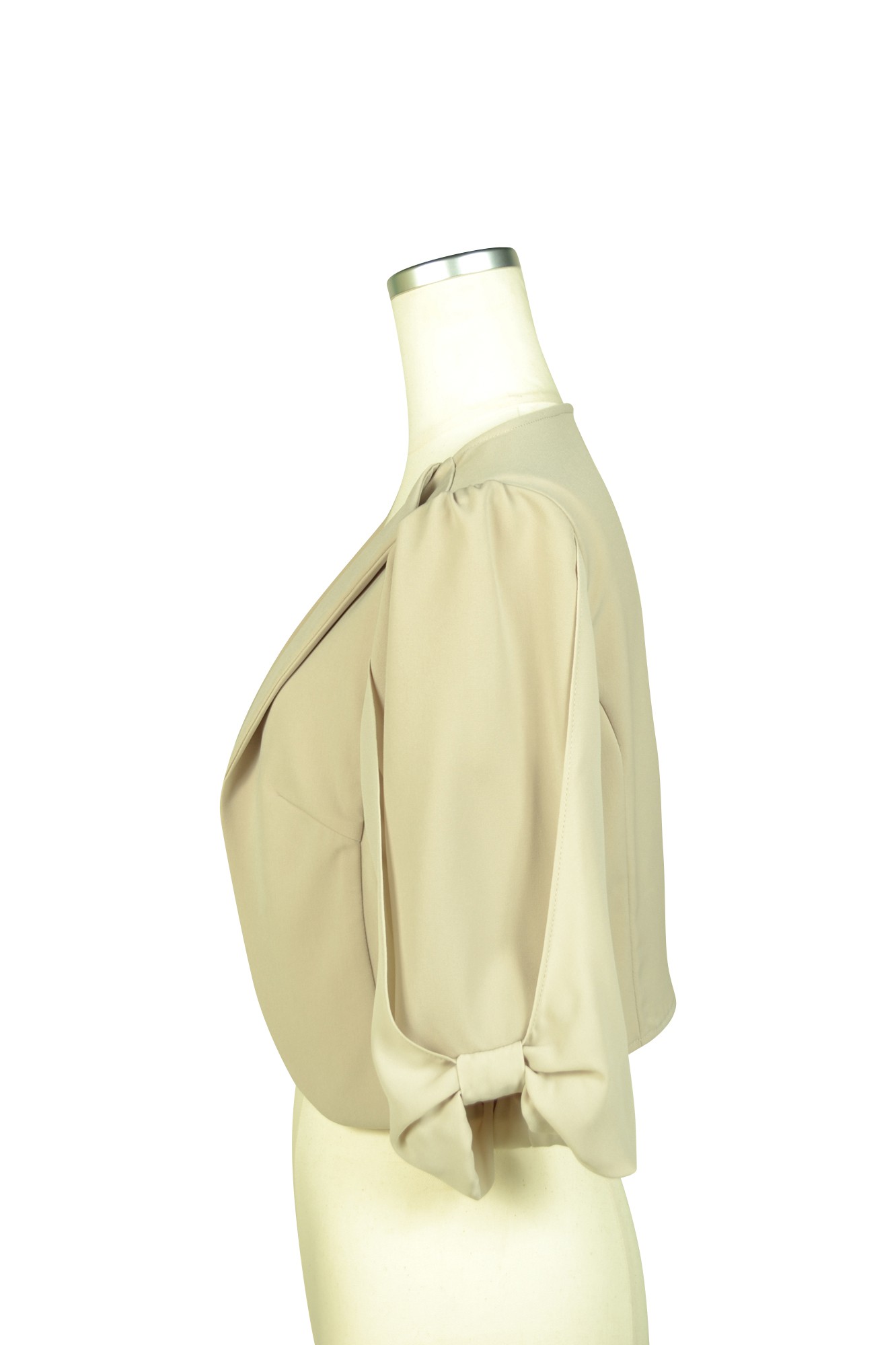 袖リボン5分袖ベージュジャケット