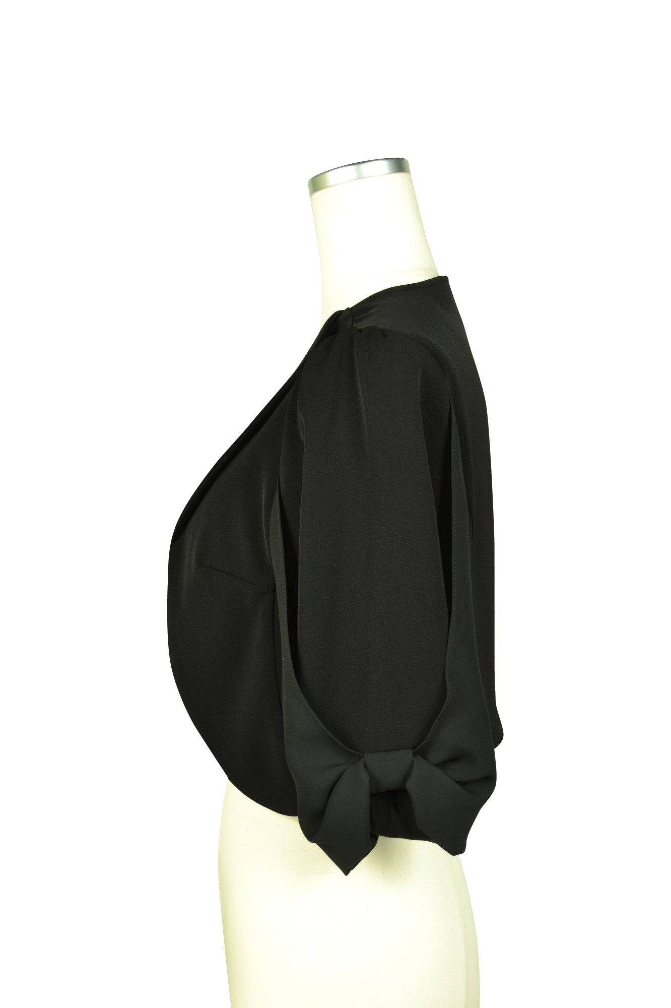 袖リボン5分袖ブラックジャケット