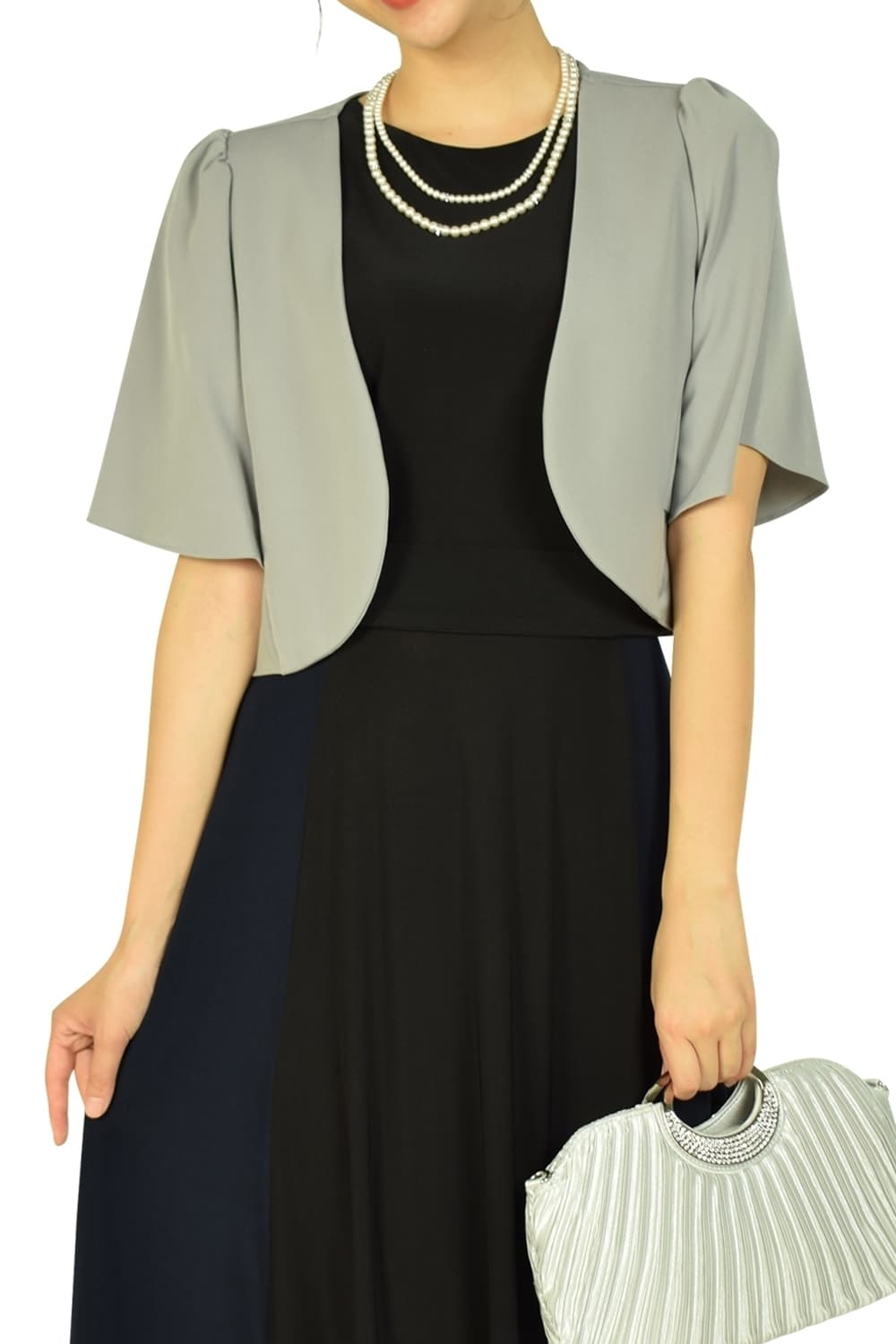 エレガント グレー パーティードレス フリル袖ボレロ Leja レジャ