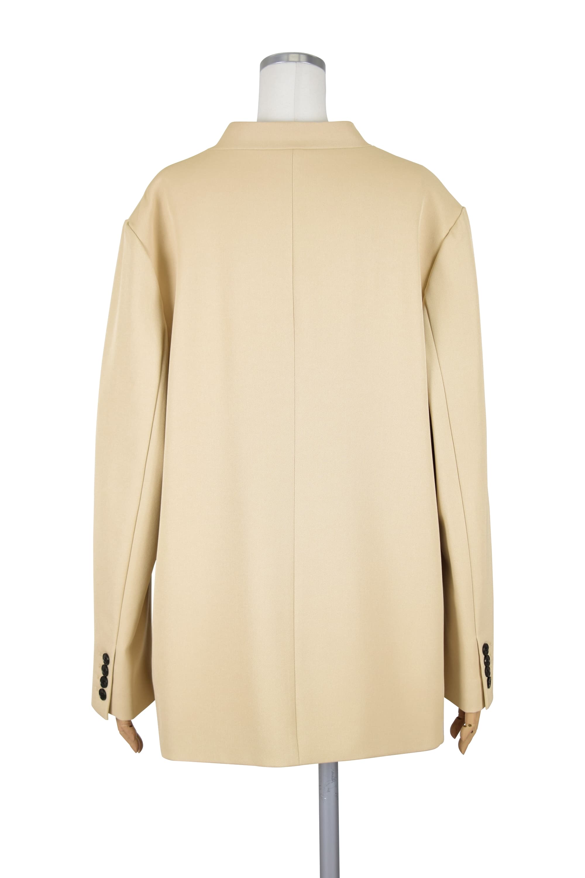 メランジ調ノーカラーベージュジャケット