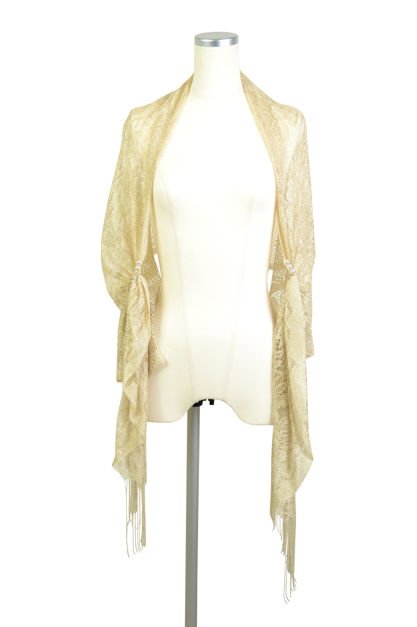 パール留め具付きゴールドショール