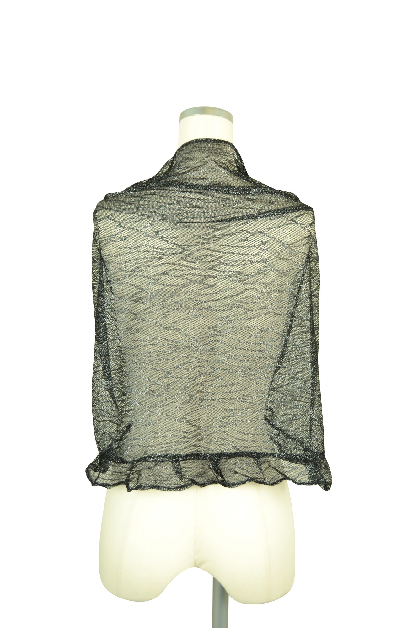 パール留め具付きストレッチブラックショール