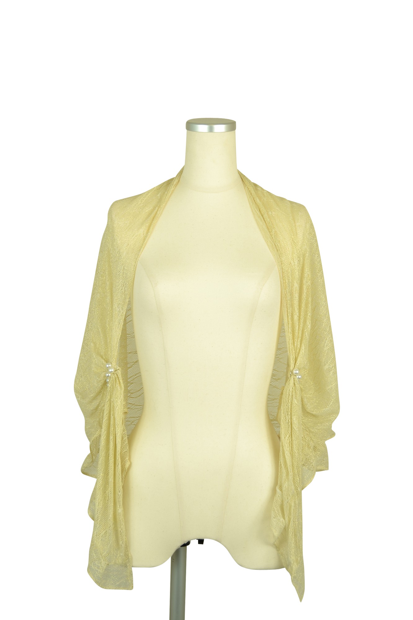 パール留め具付きストレッチゴールドショール