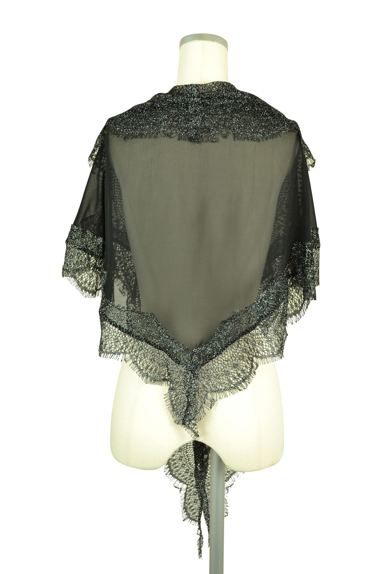 前留めレースブラックショール