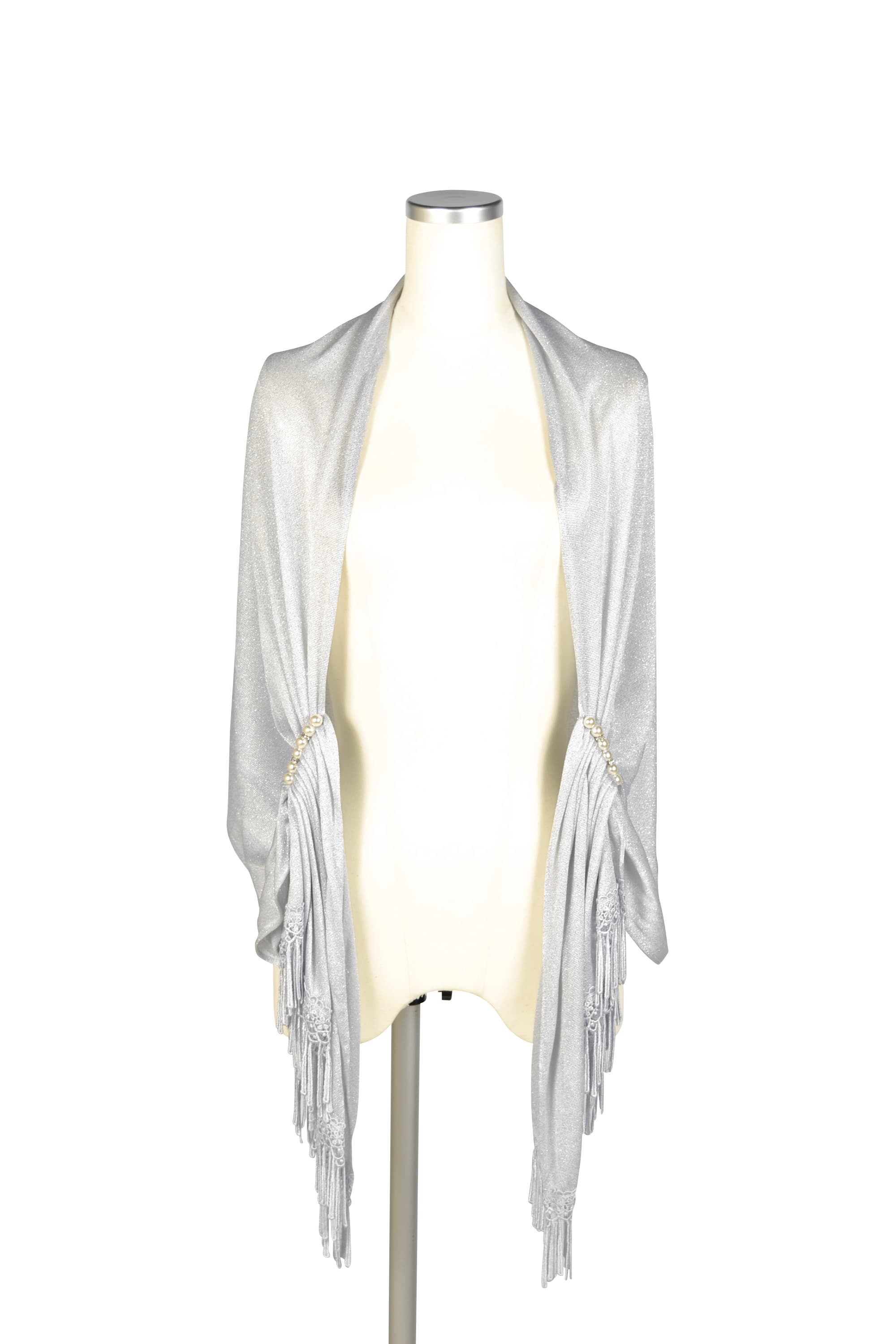 パール留め具ラメシルバーグレーショール