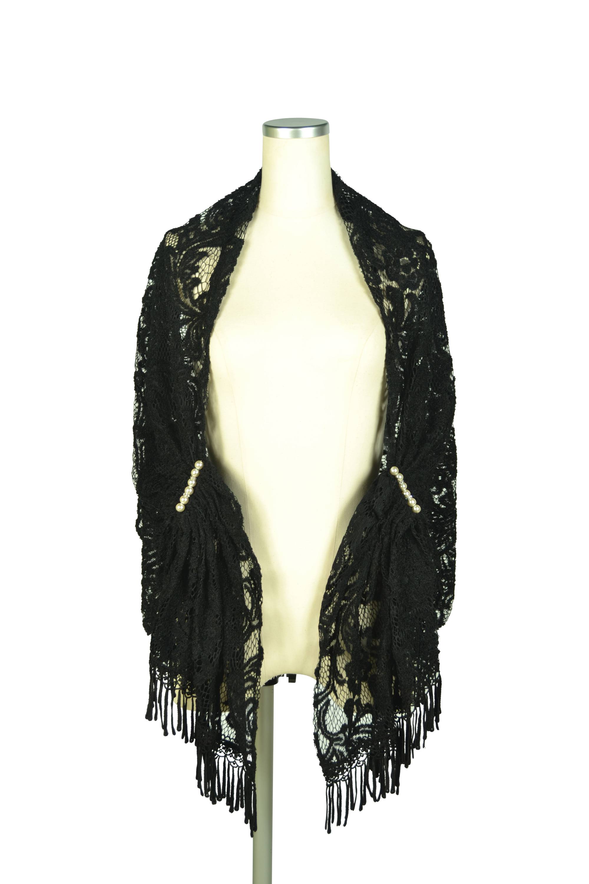 立体フラワーレースブラックショール