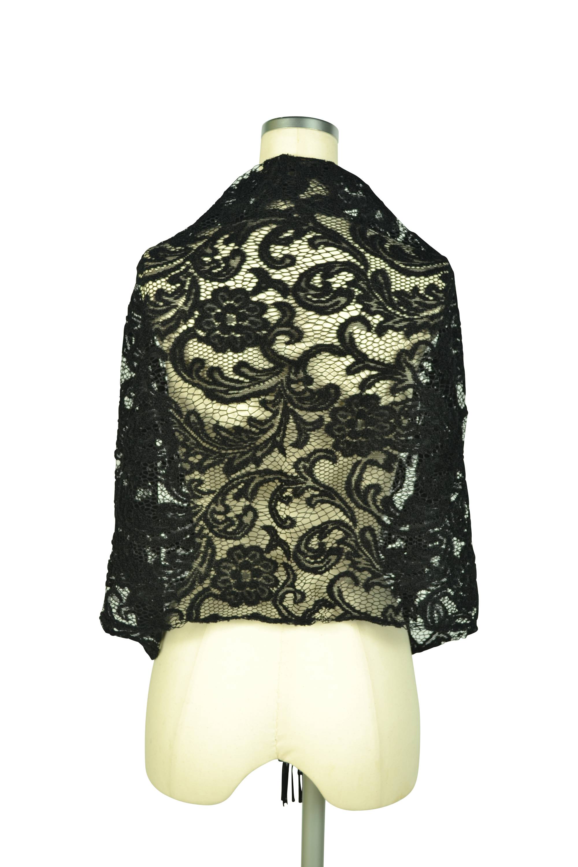 立体フラワーレースブラックショール