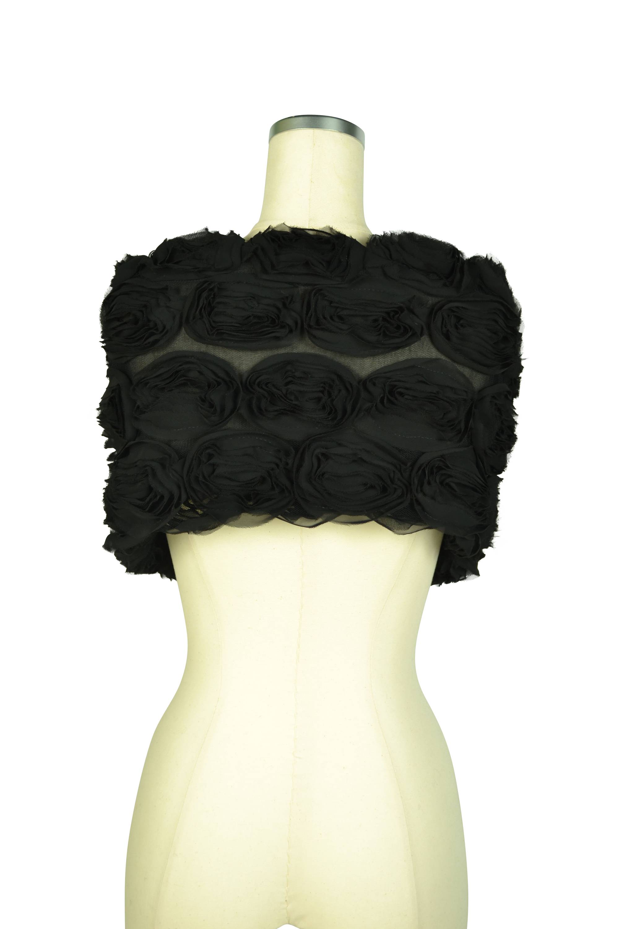 立体フラワーモチーフブラックショール