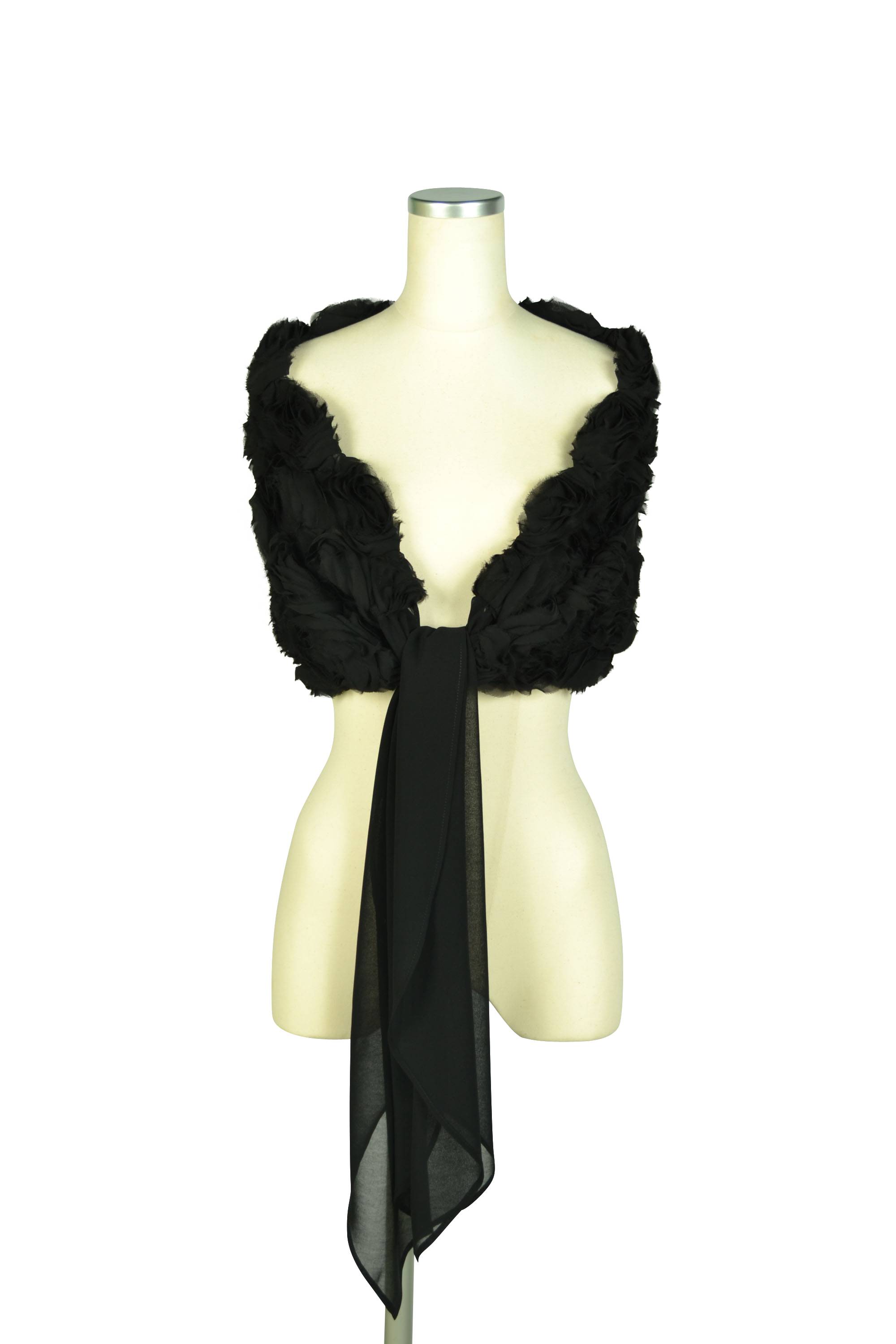 立体フラワーモチーフブラックショール